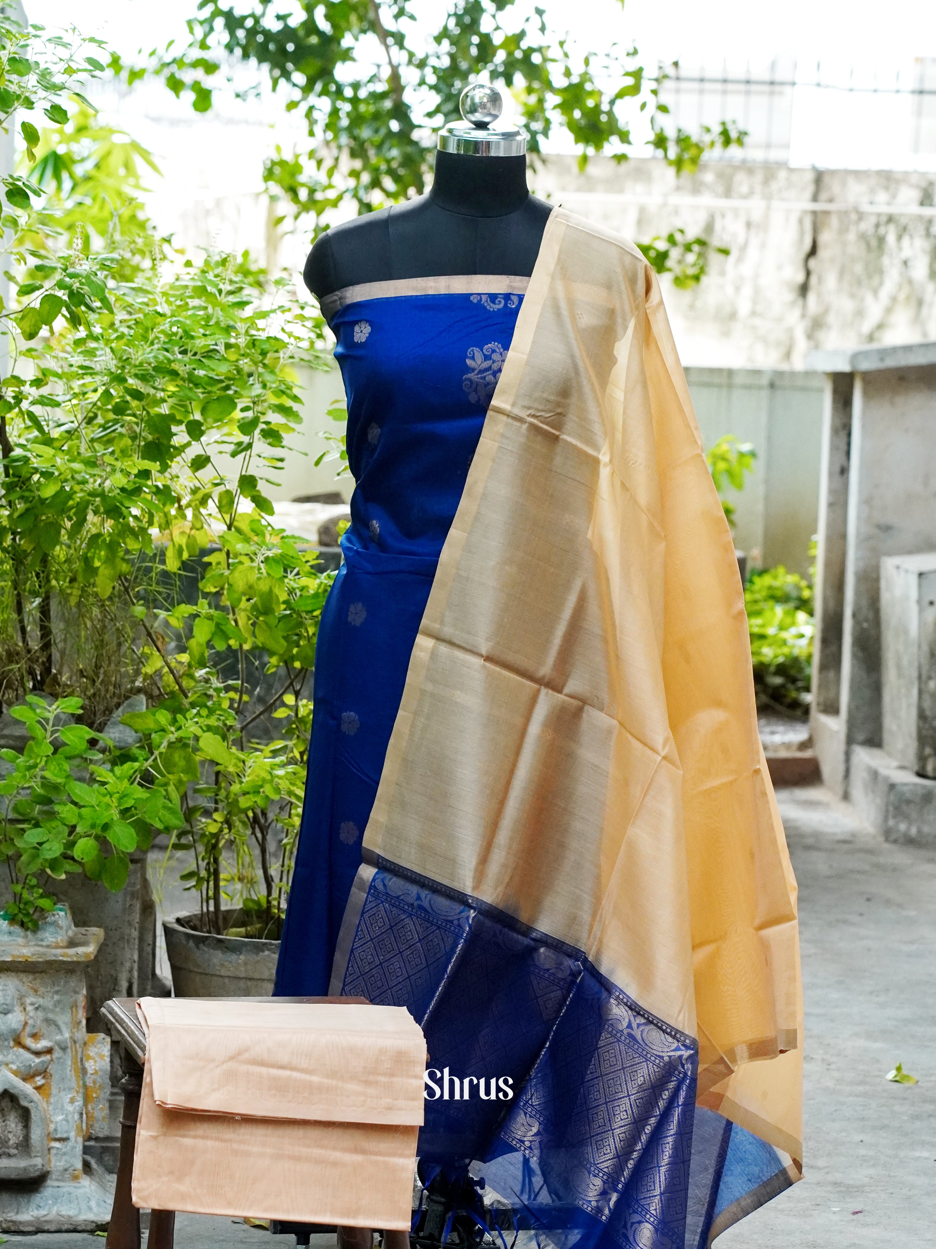 Navy Blue and Latte Sandal - Semi silkcotton salwar - Shop on ShrusEternity.com
