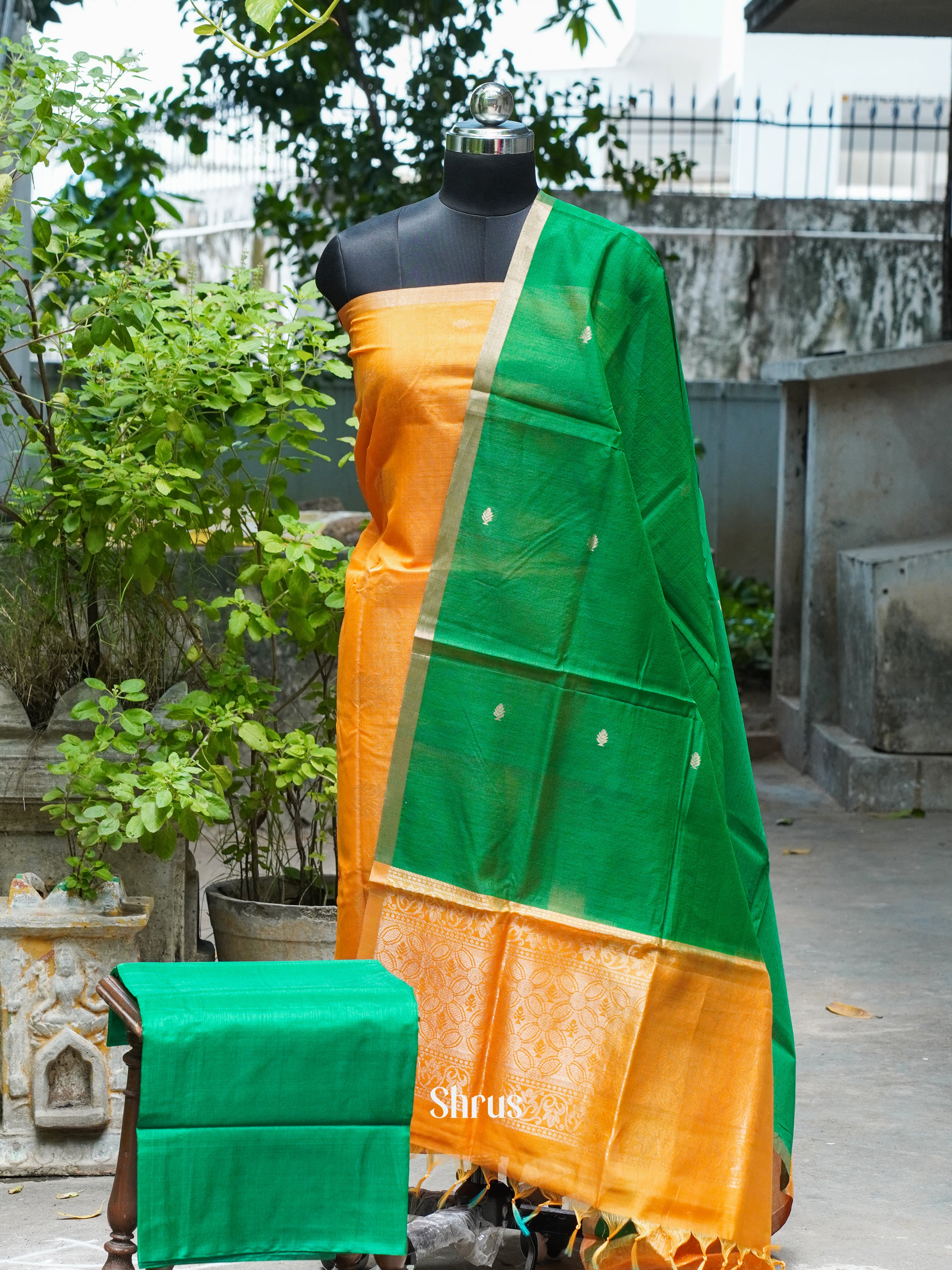 Orange & Green - Silkcotton salwar - Shop on ShrusEternity.com