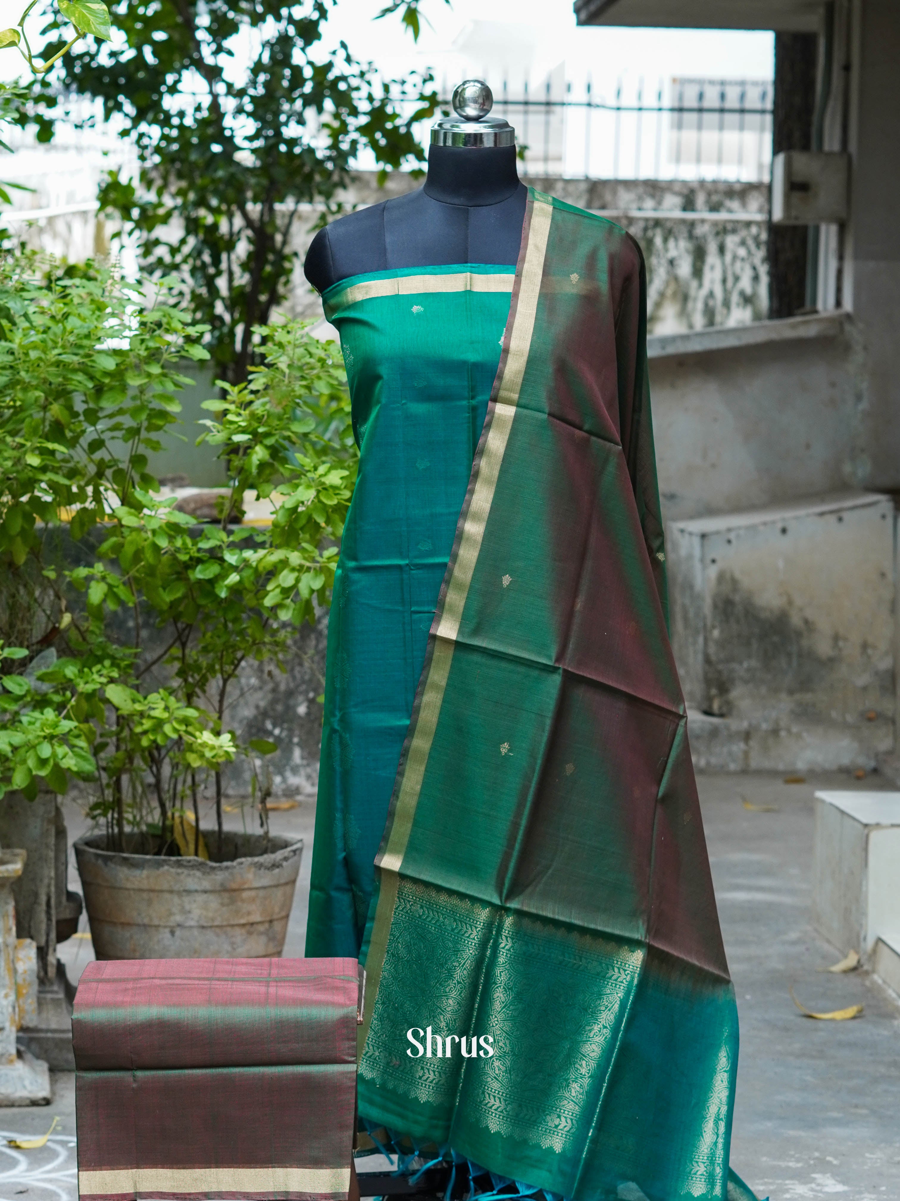 Greenish Blue & Greenish Brown- Silkcotton salwar - Shop on ShrusEternity.com