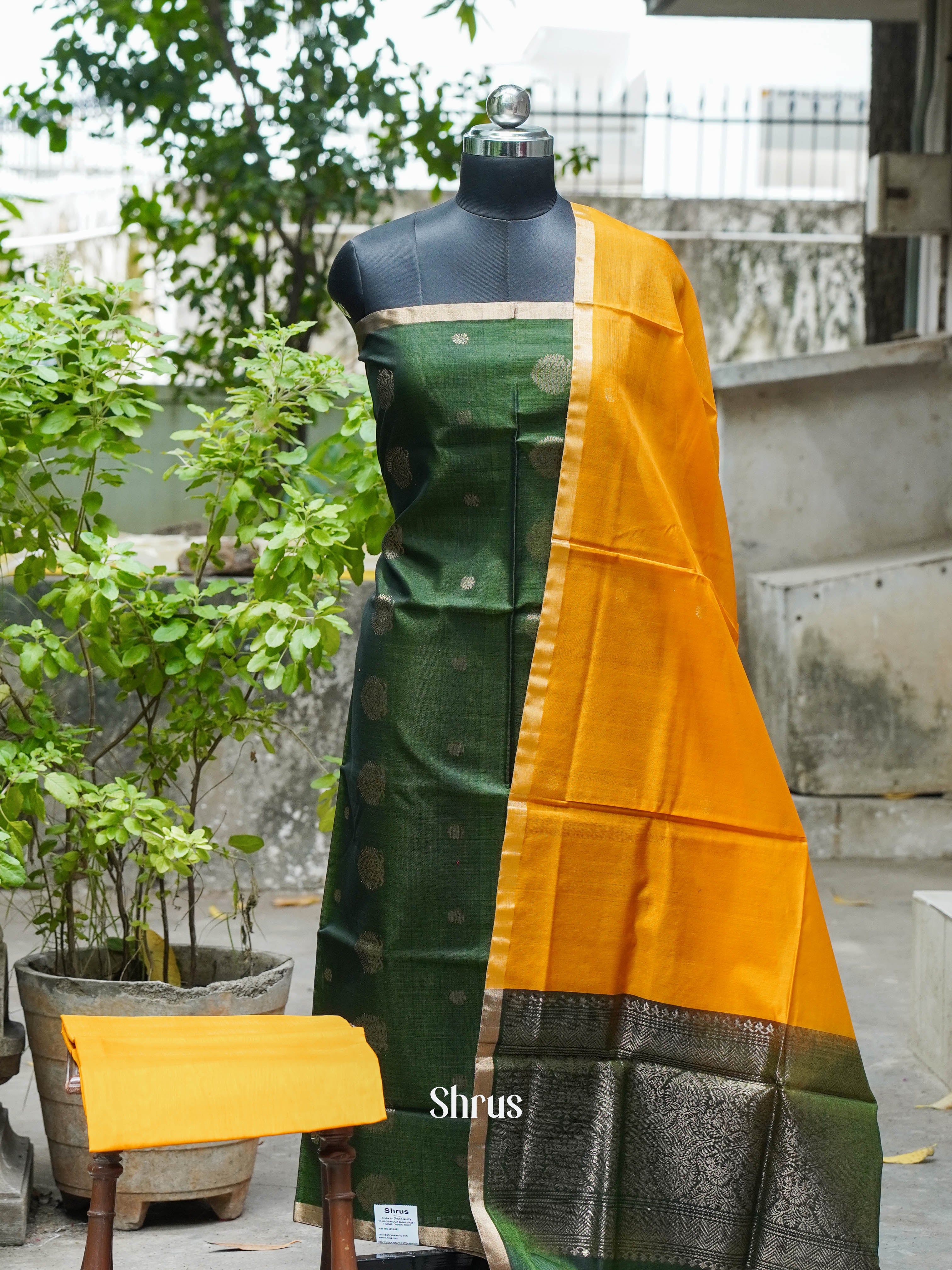Green & Mustard Orange - Silkcotton salwar - Shop on ShrusEternity.com