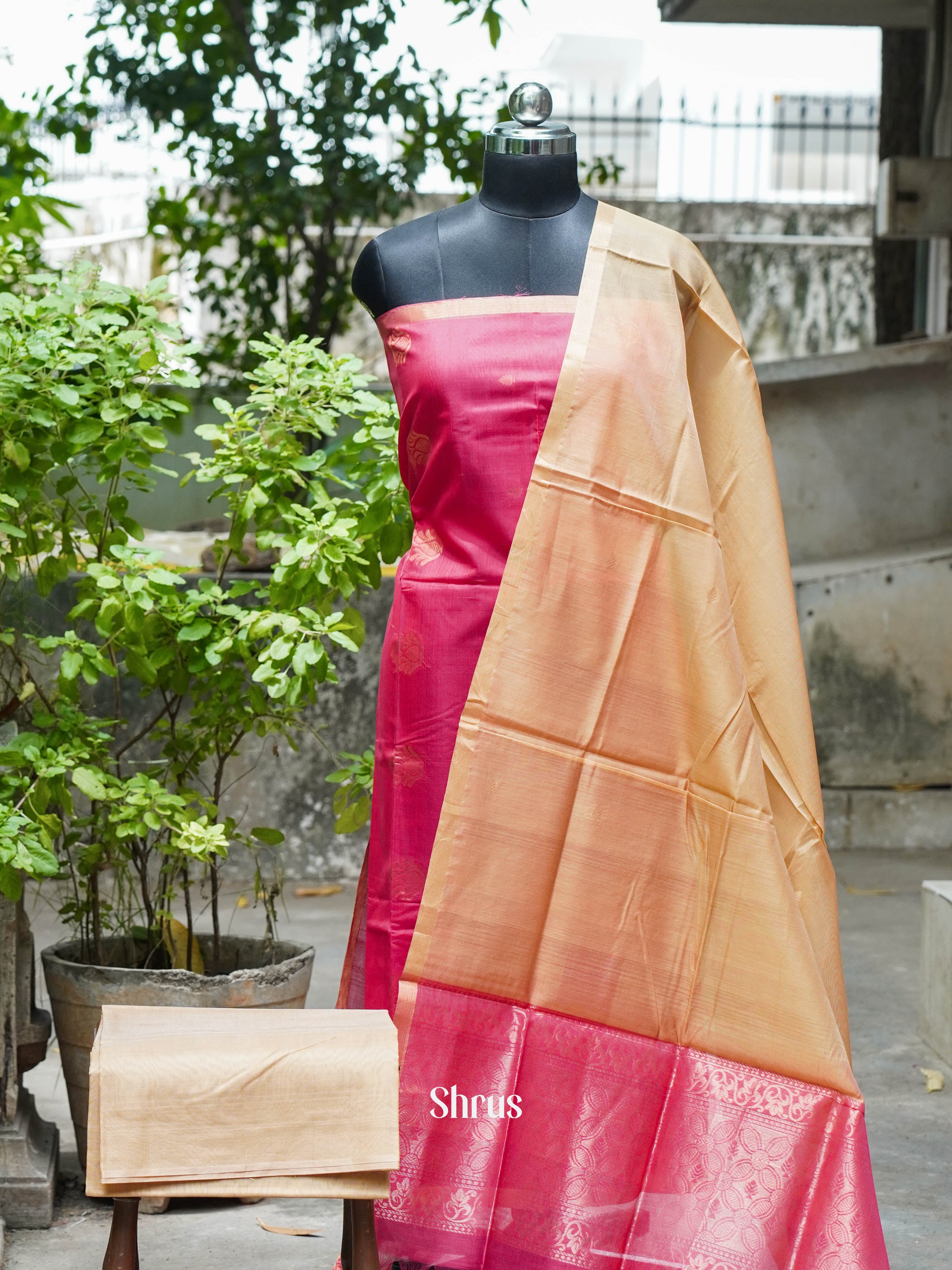 Rosy Red & Light Brown - Silkcotton salwar - Shop on ShrusEternity.com
