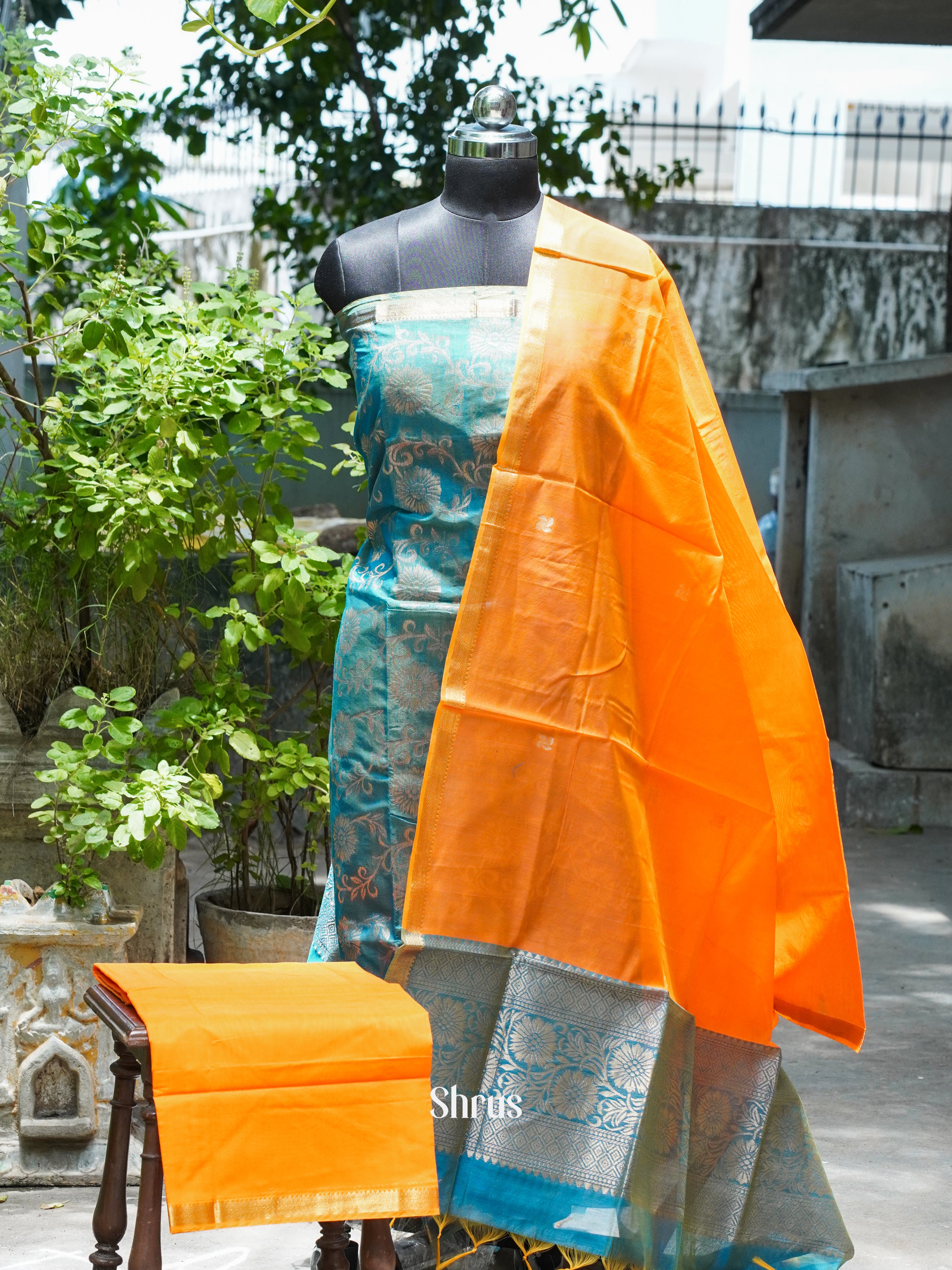 Green & Orange - Semi silkcotton salwar - Shop on ShrusEternity.com