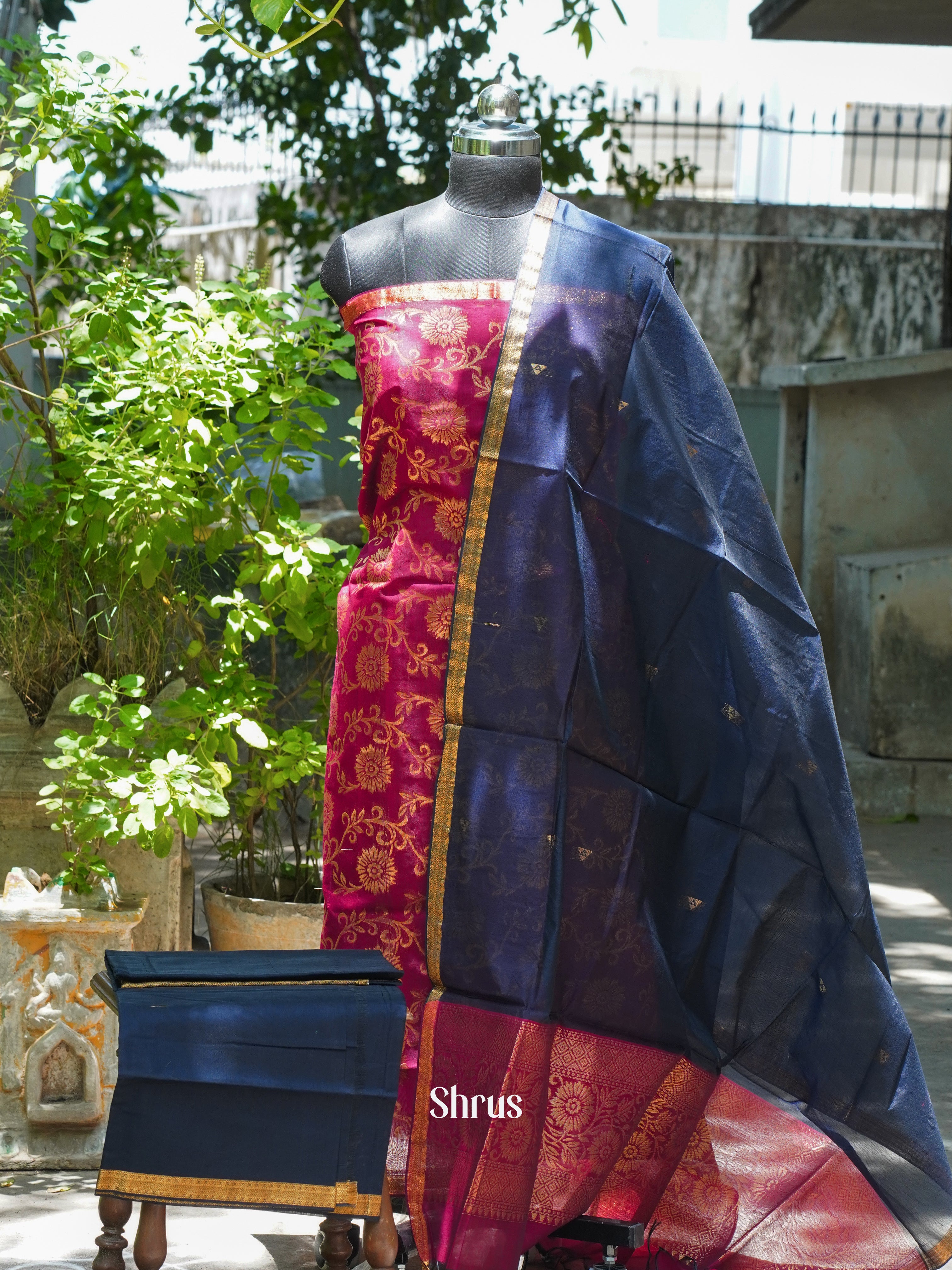 Maroon & Blue - Semi silkcotton salwar - Shop on ShrusEternity.com