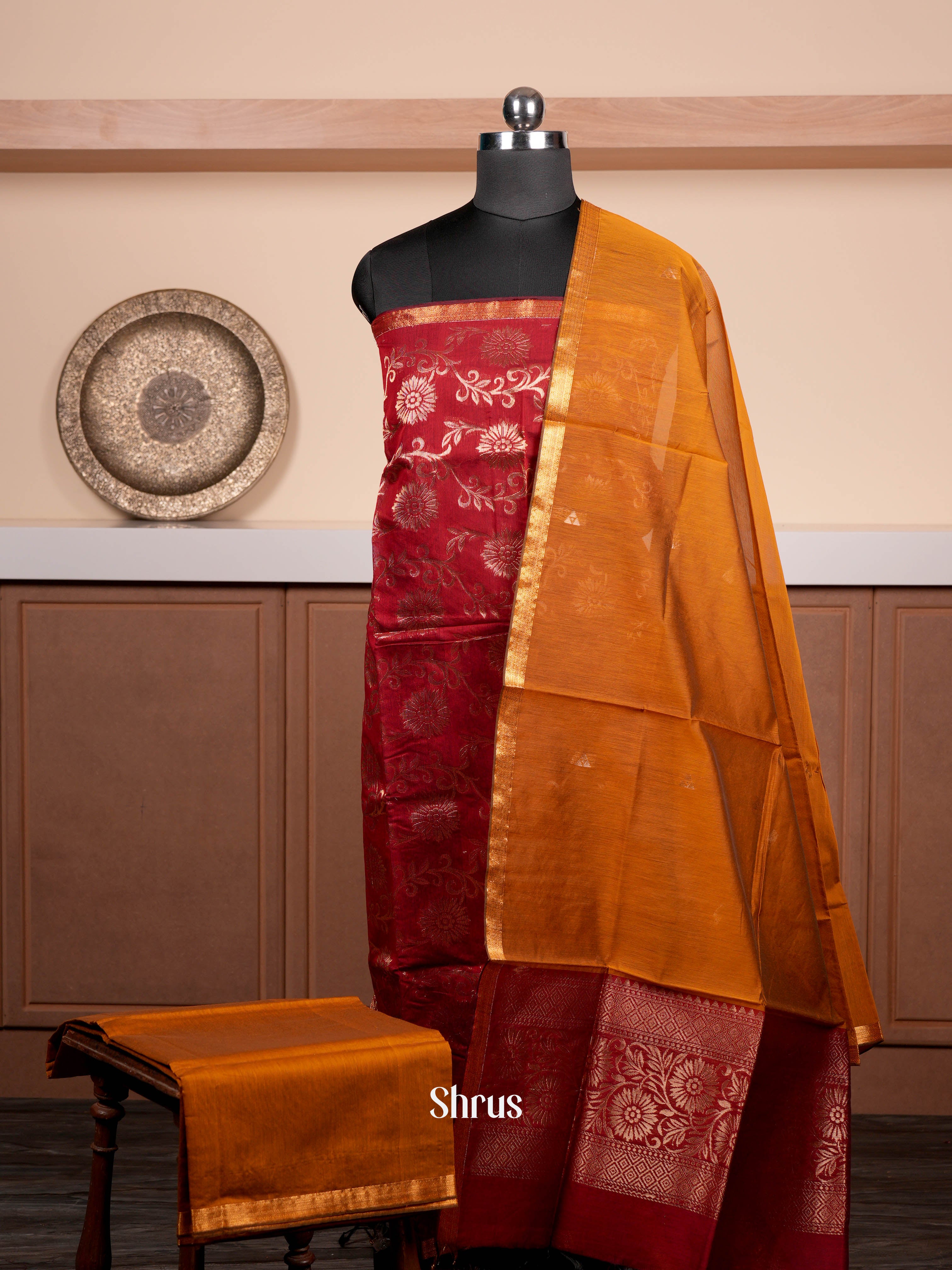 Red & Mustard - Semi silkcotton salwar - Shop on ShrusEternity.com