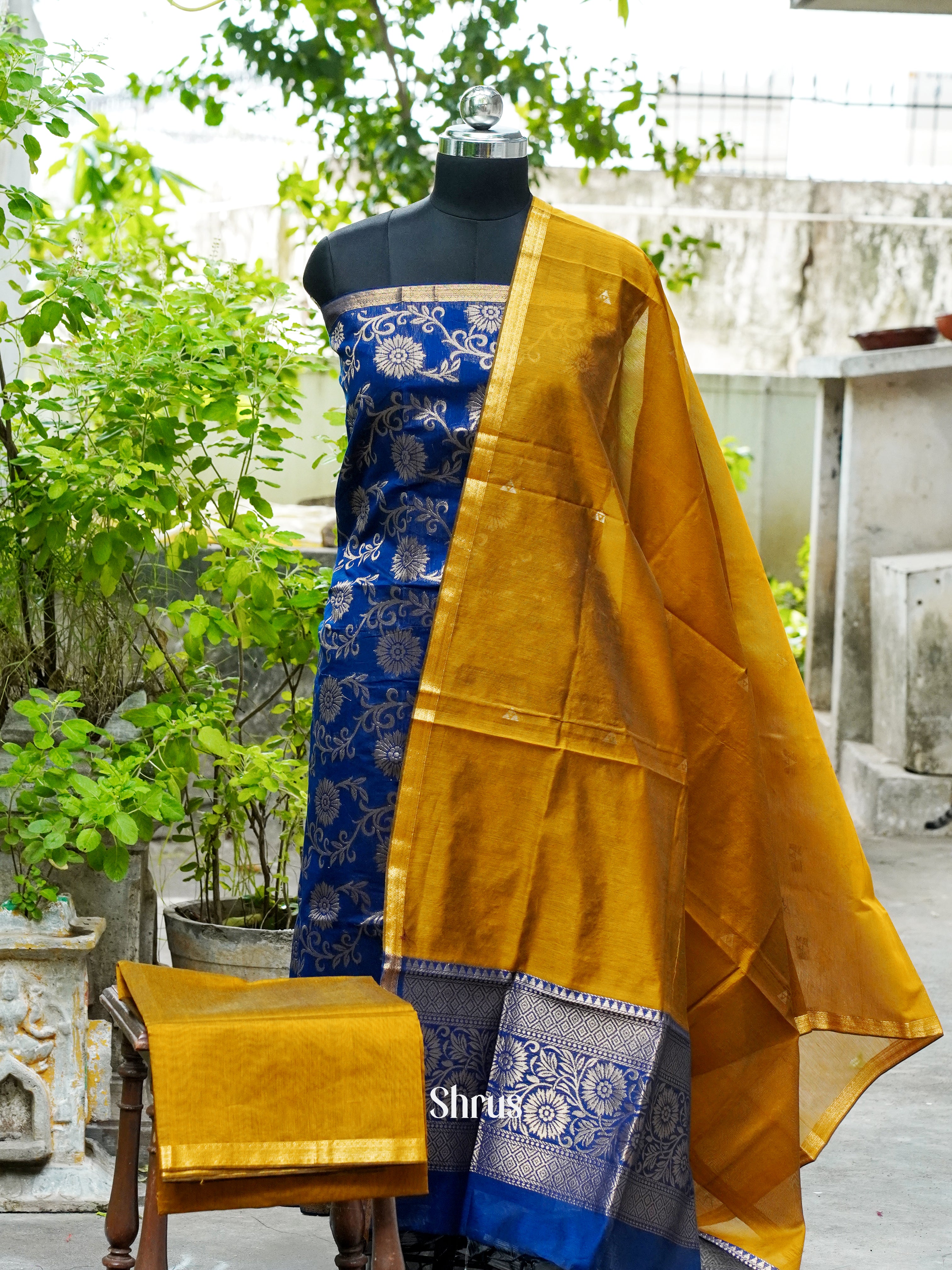 Blue & Golden Brown - Semi silkcotton salwar - Shop on ShrusEternity.com