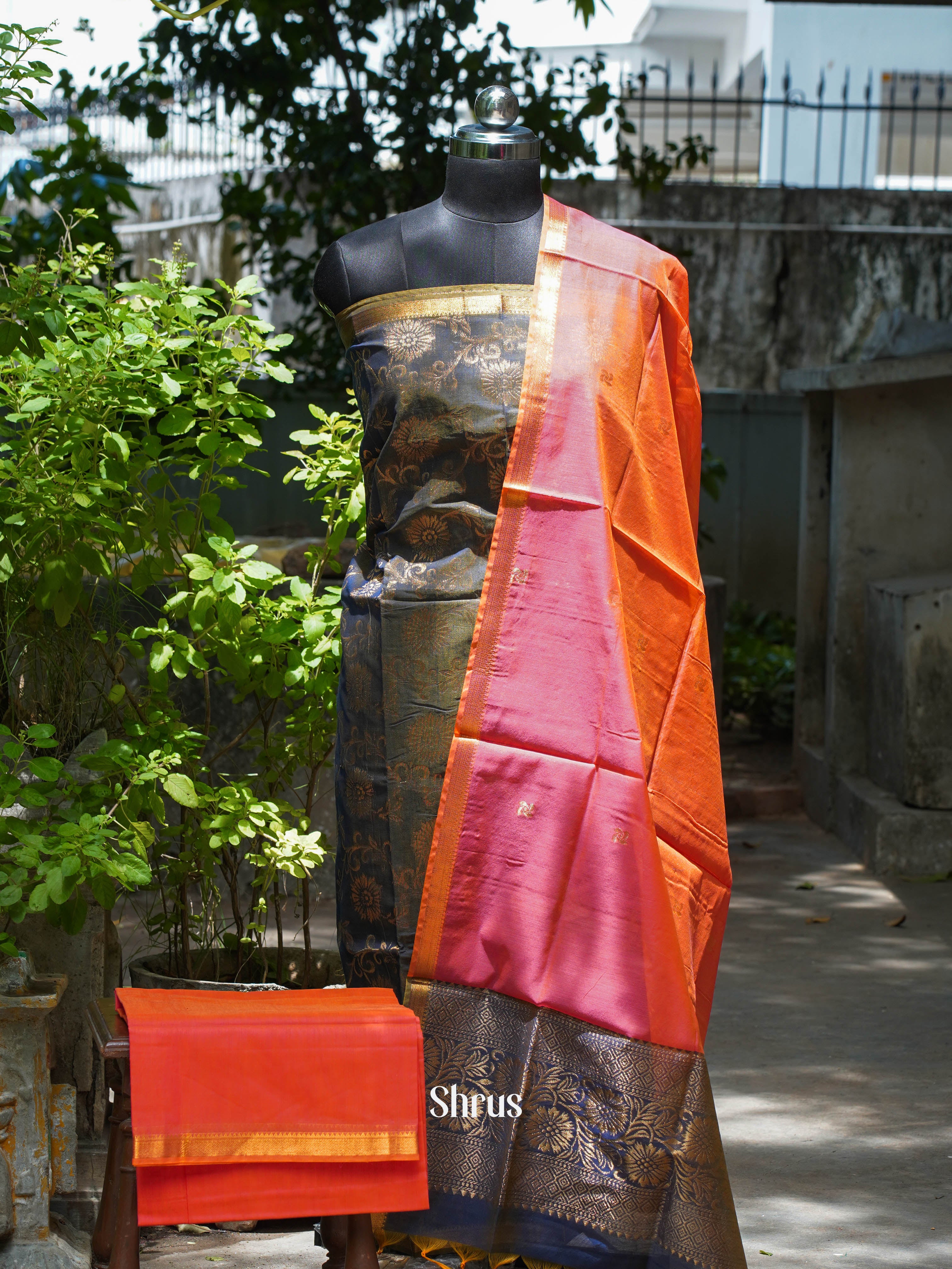 Blue & Red - Semi silkcotton salwar - Shop on ShrusEternity.com