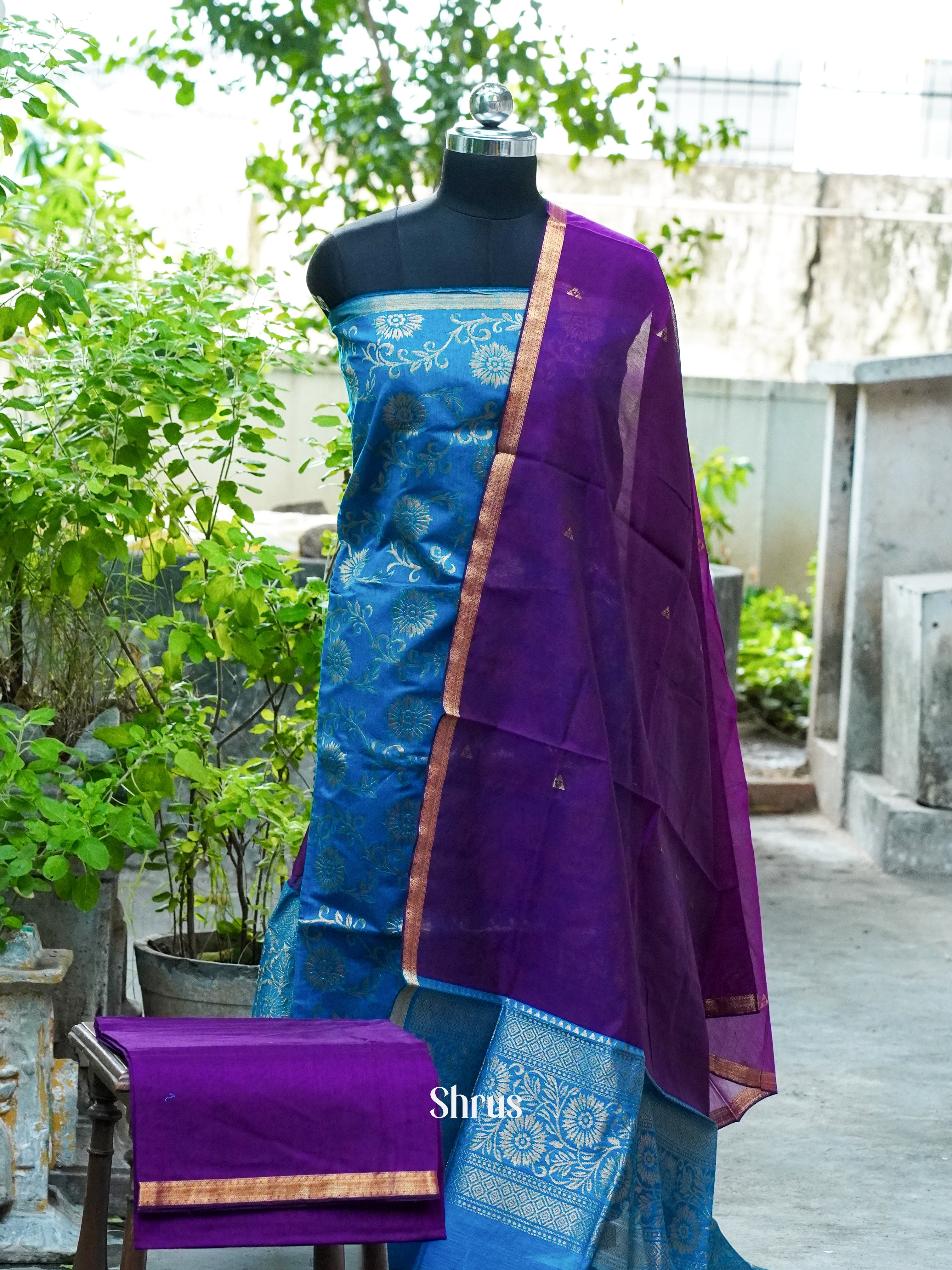 Blue and Purple - Semi silkcotton salwar - Shop on ShrusEternity.com
