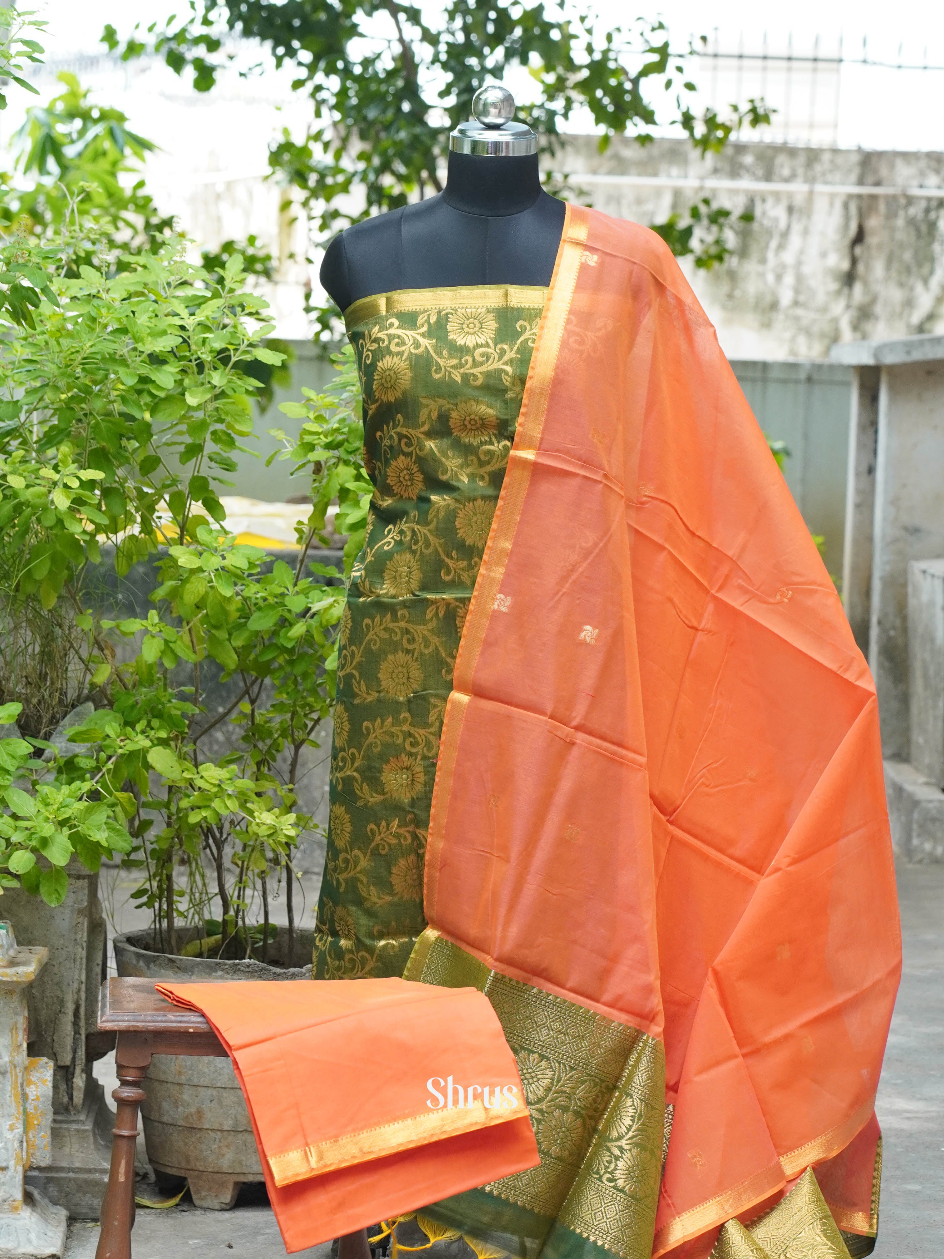 Green & Peach - Semi silkcotton salwar - Shop on ShrusEternity.com