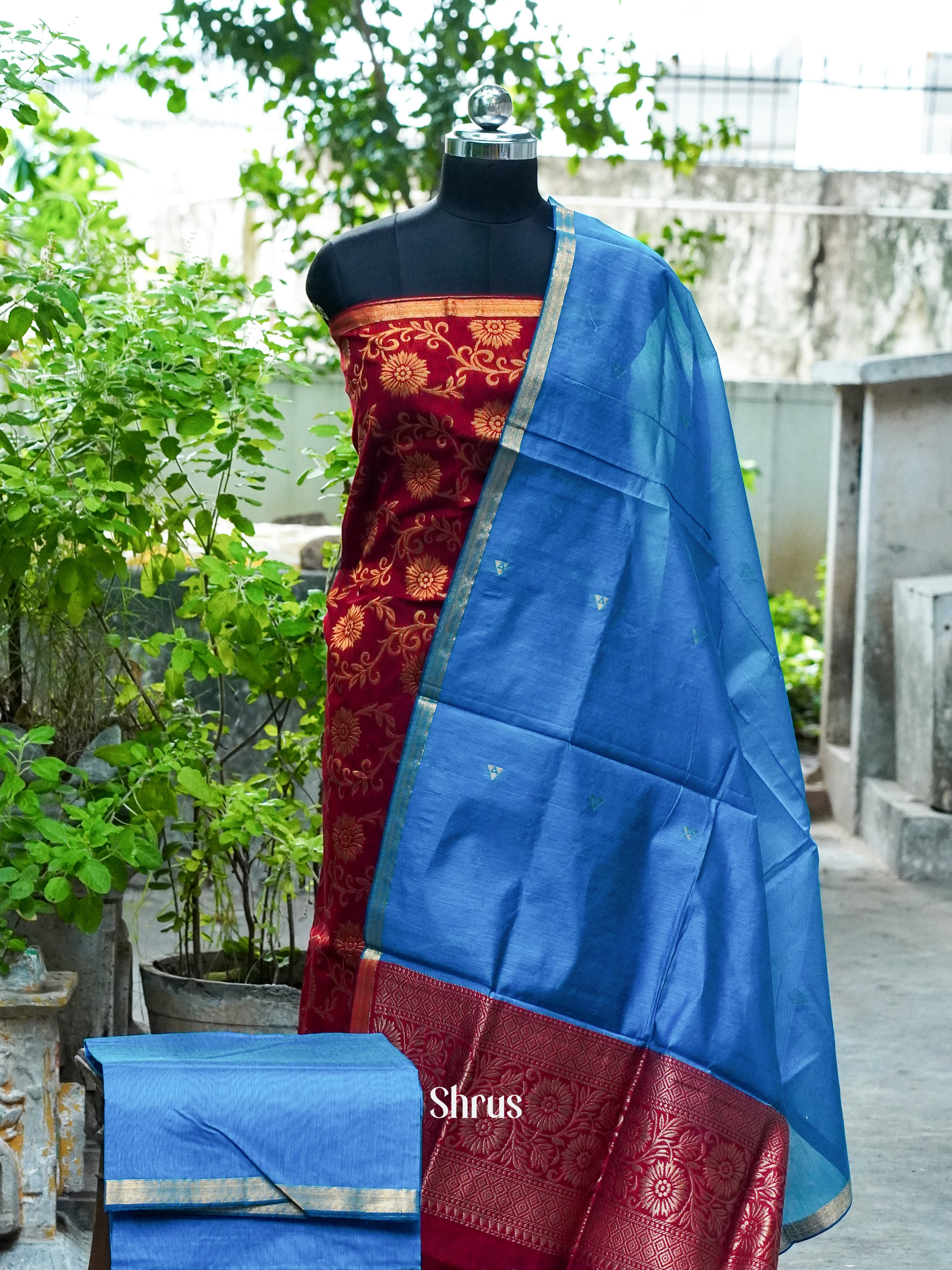 Maroon and Blue - Semi silkcotton salwar - Shop on ShrusEternity.com
