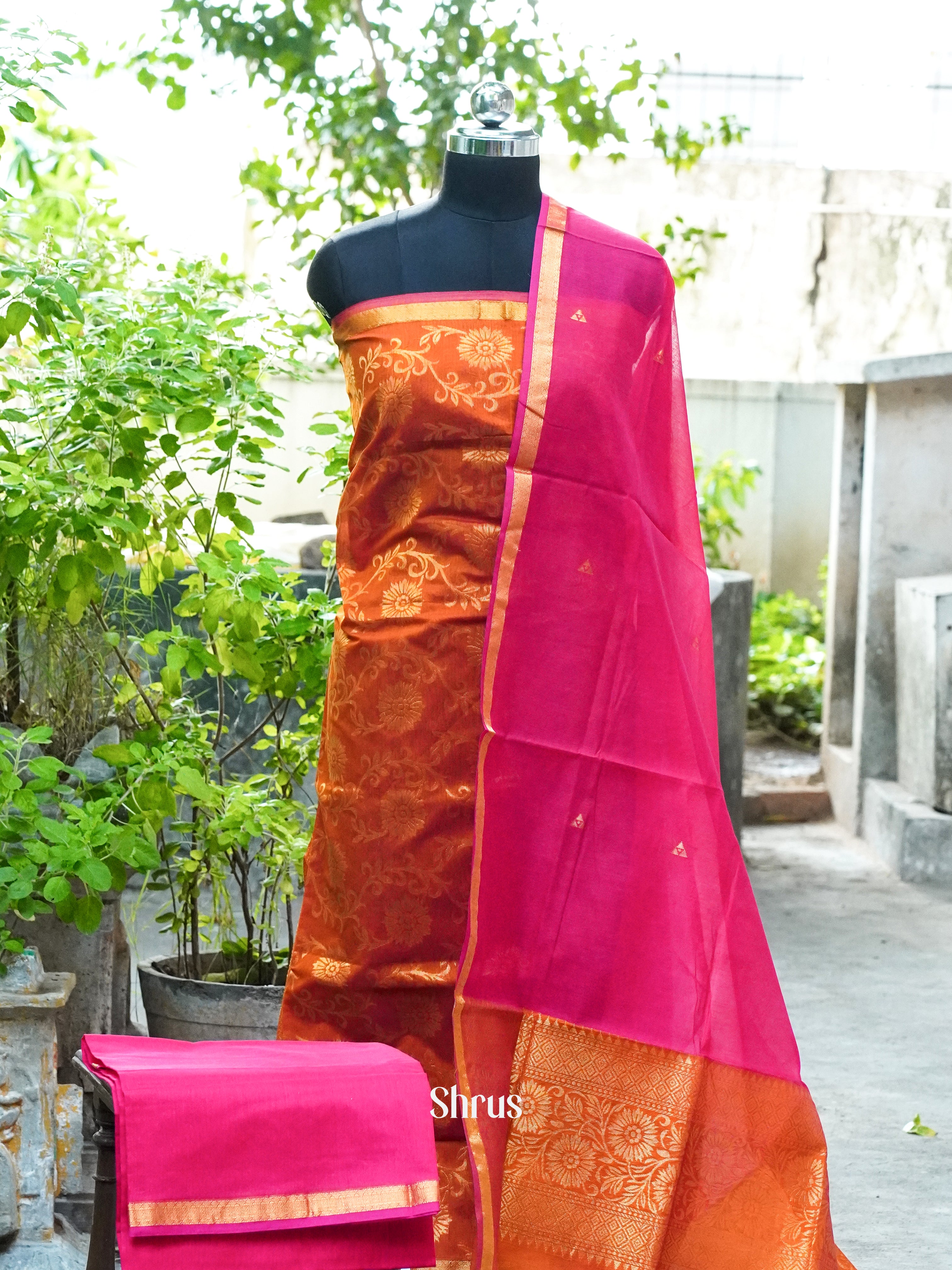 Orange and Pink - Semi silkcotton salwar - Shop on ShrusEternity.com