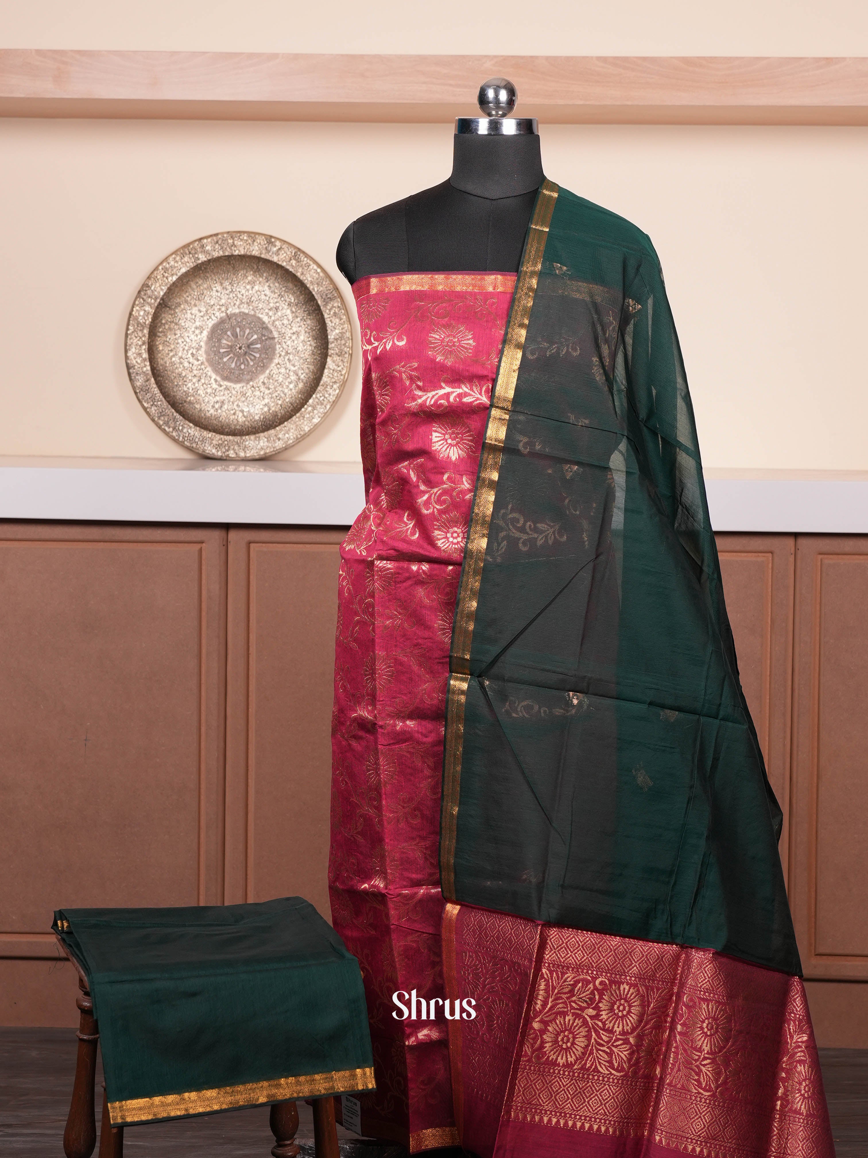 Pink & Green - Semi silkcotton salwar - Shop on ShrusEternity.com
