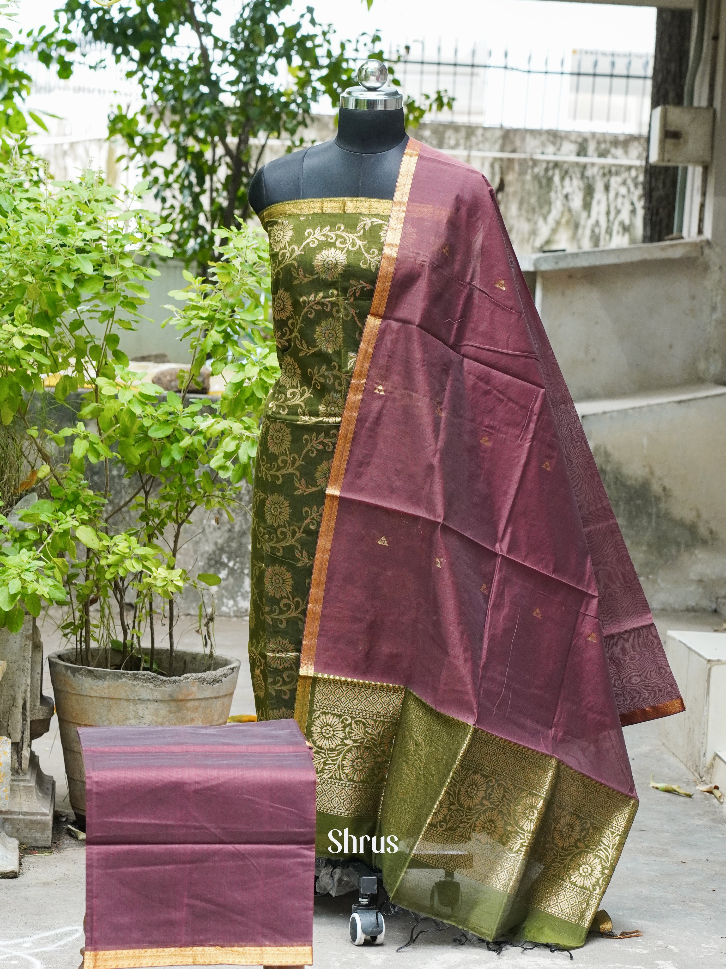 Green & Brown -Semi silkcotton salwar - Shop on ShrusEternity.com