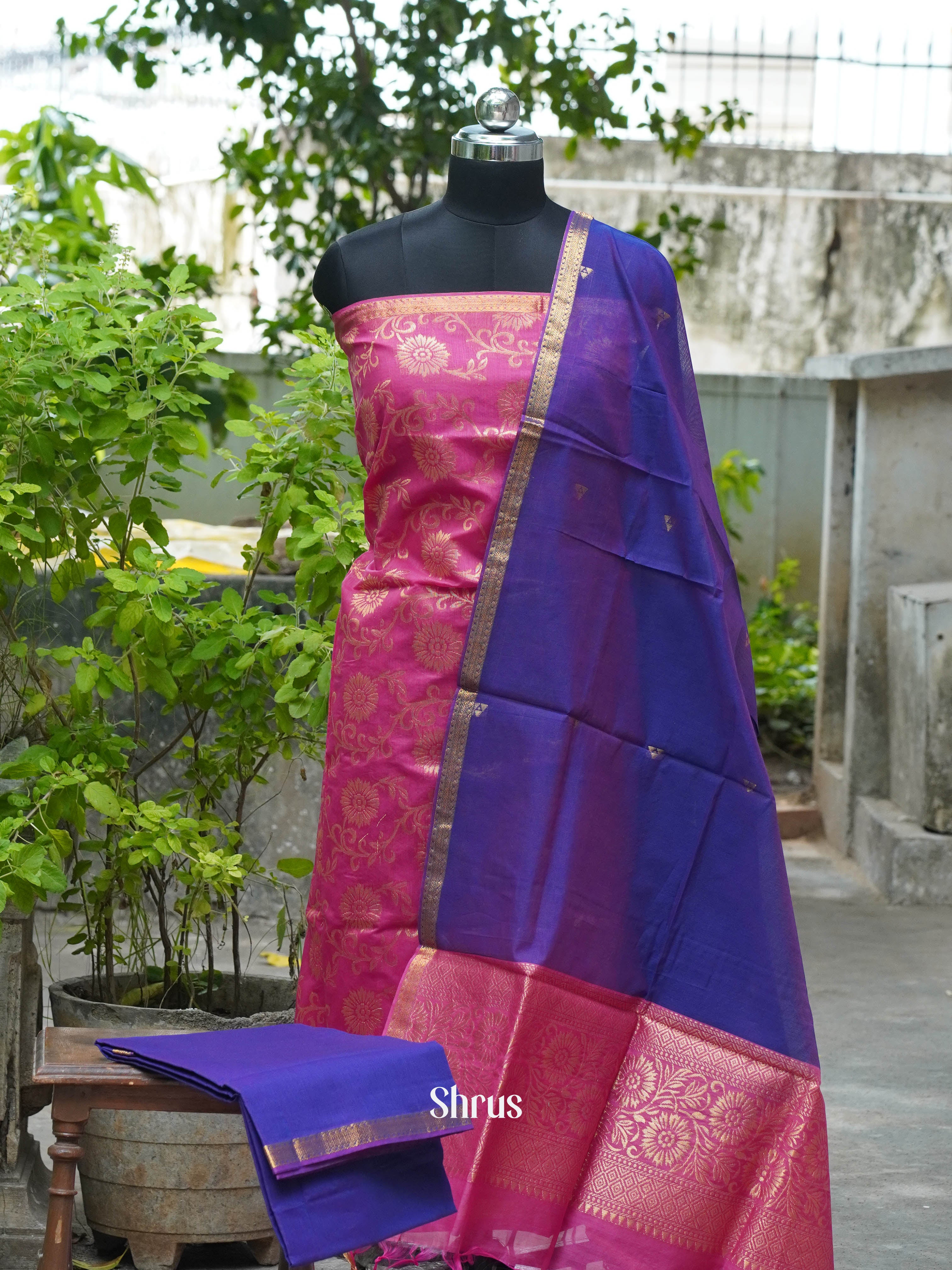 Pink & Violet - Semi silkcotton salwar - Shop on ShrusEternity.com