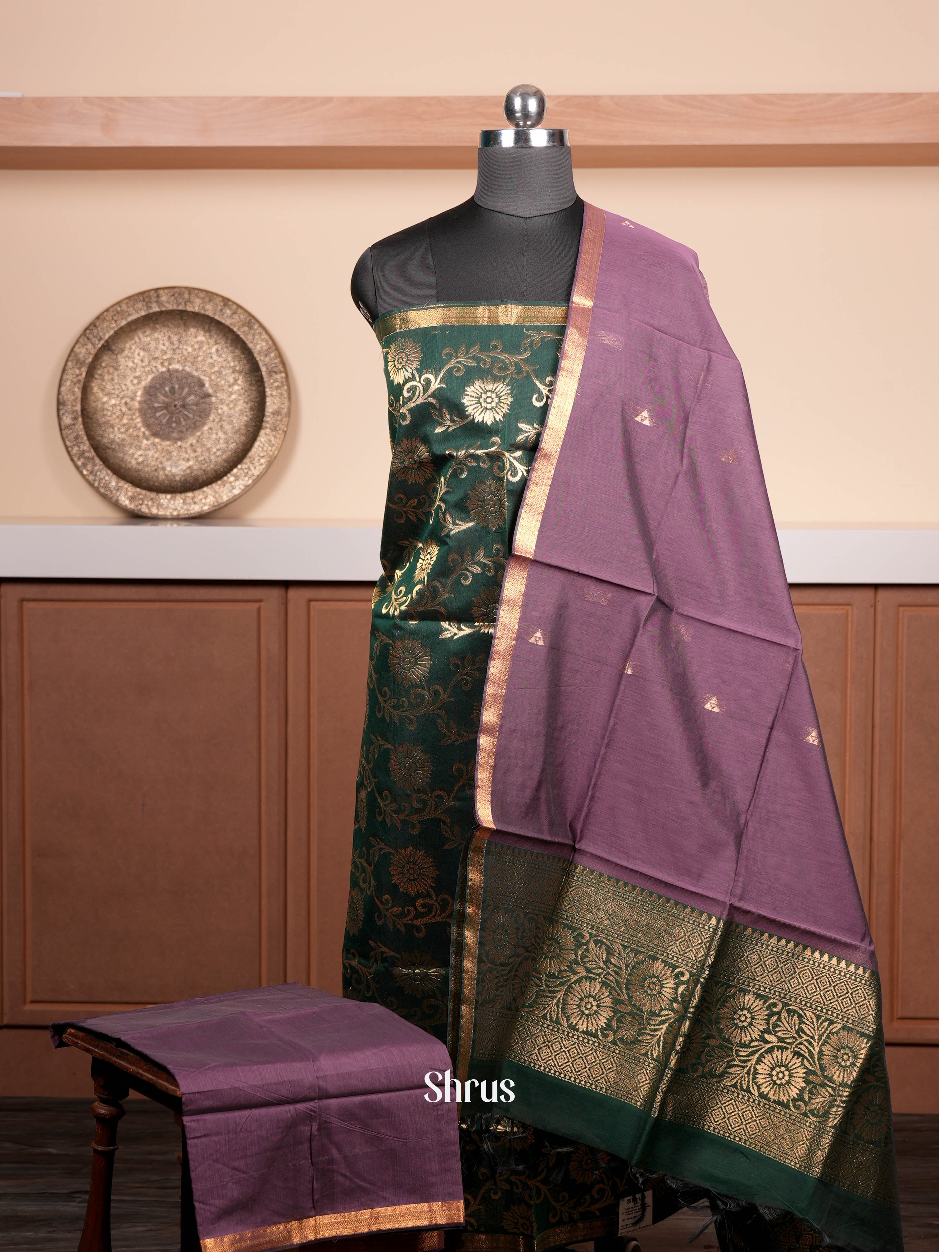 Green & Purple - Semi silkcotton salwar - Shop on ShrusEternity.com