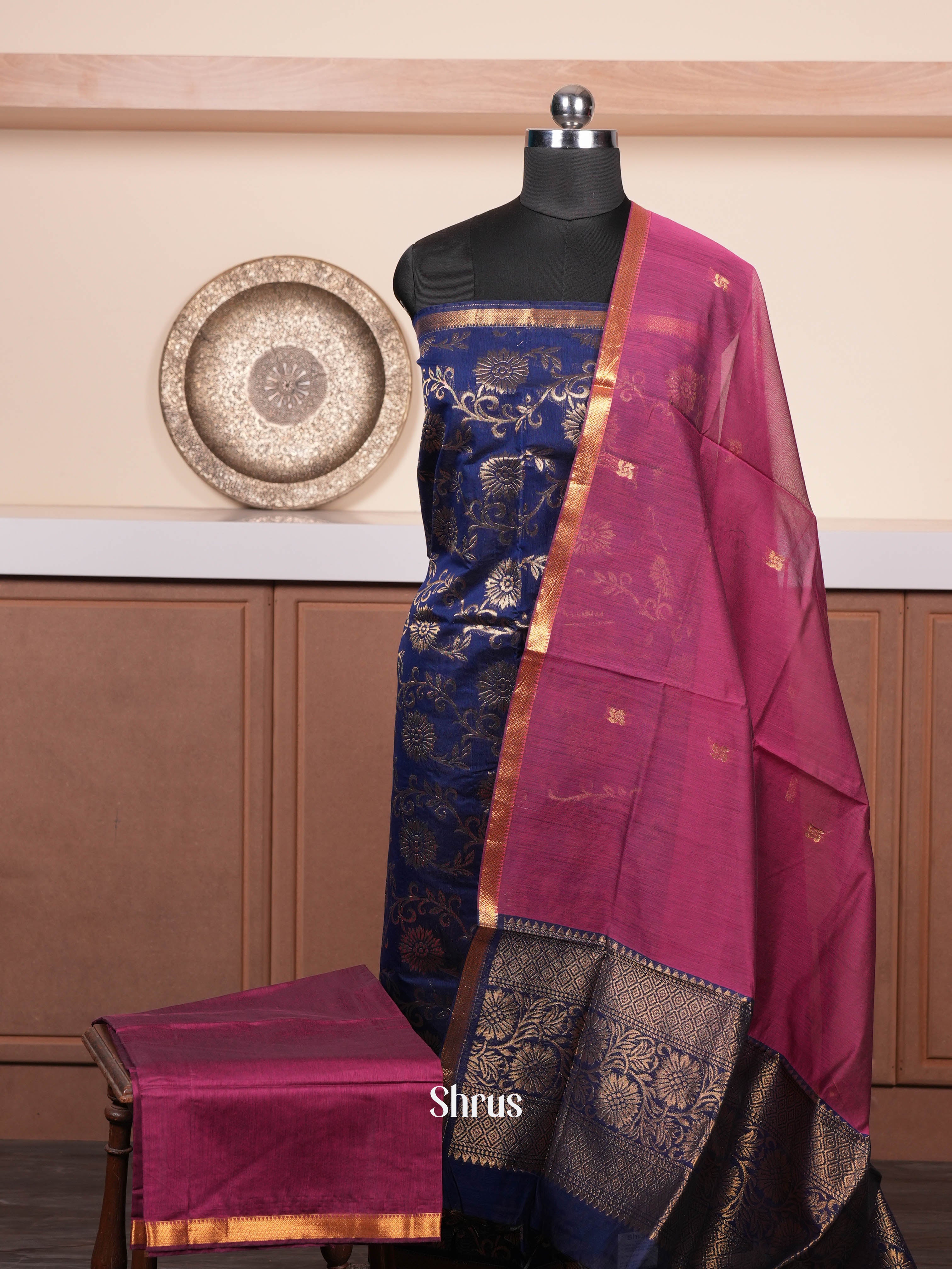 Blue & Purple - Semi silkcotton salwar - Shop on ShrusEternity.com