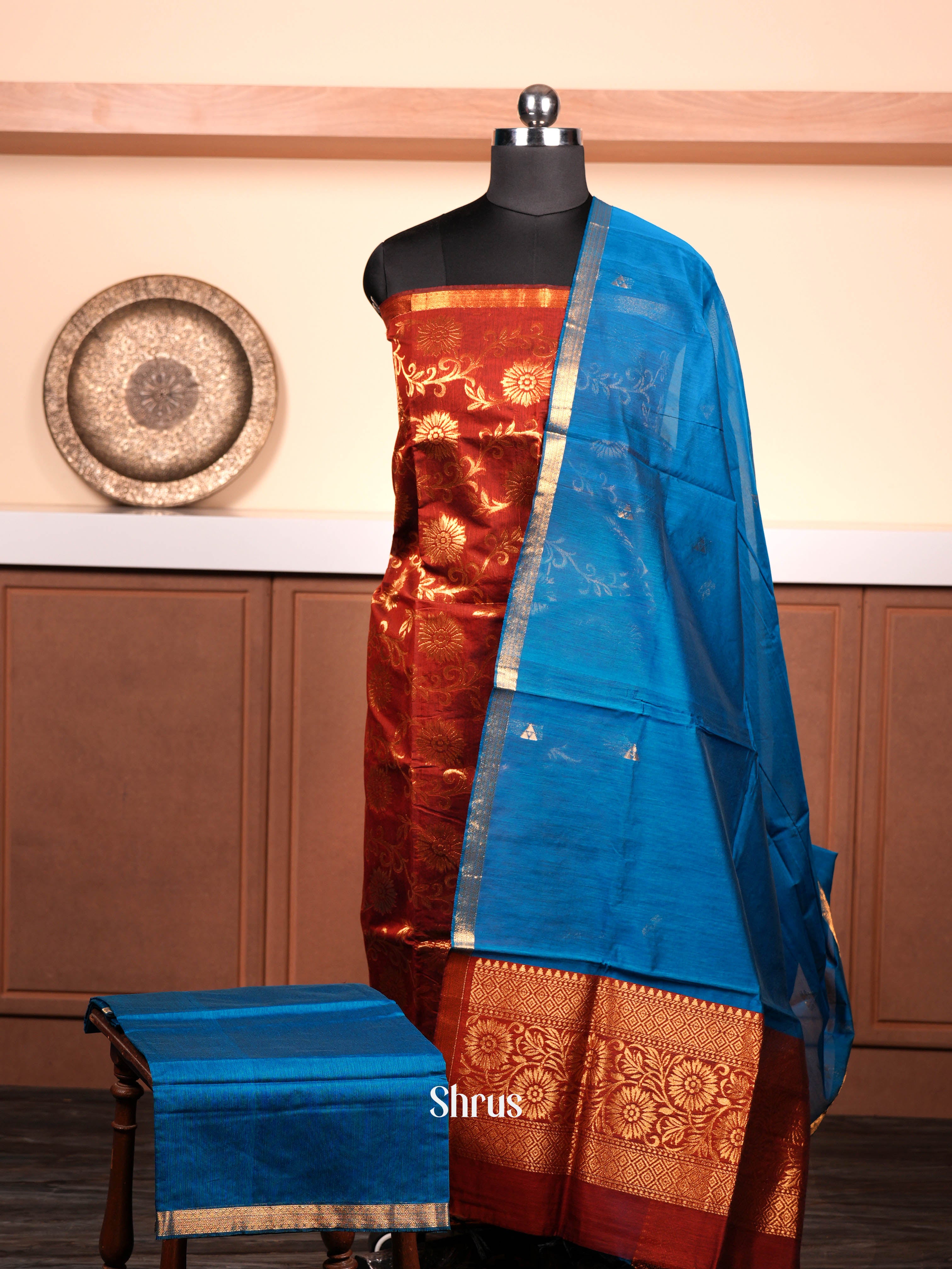 Maroon & Blue - Semi silkcotton salwar - Shop on ShrusEternity.com