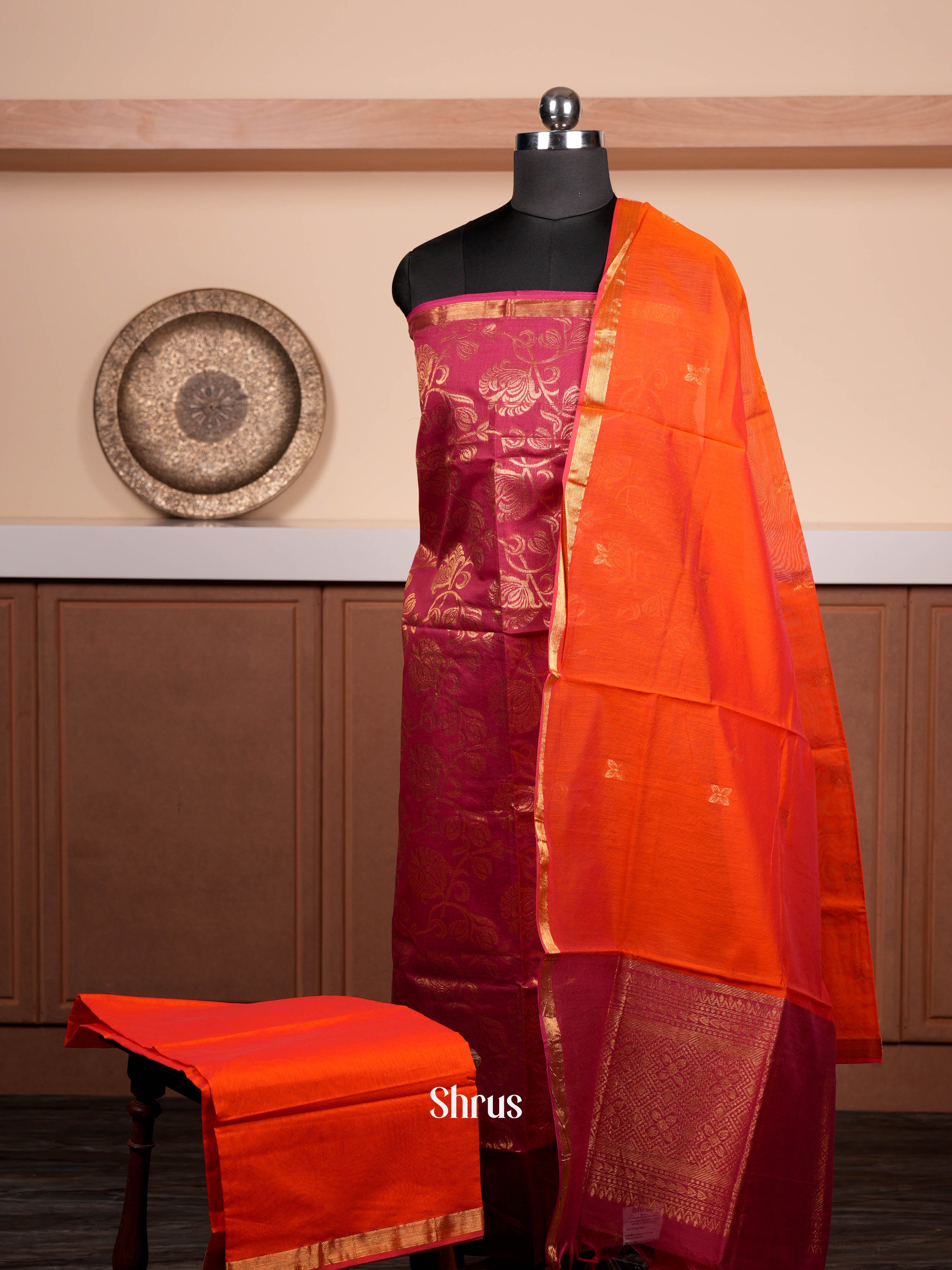 Rosy Red & Orange - Semi silkcotton salwar - Shop on ShrusEternity.com