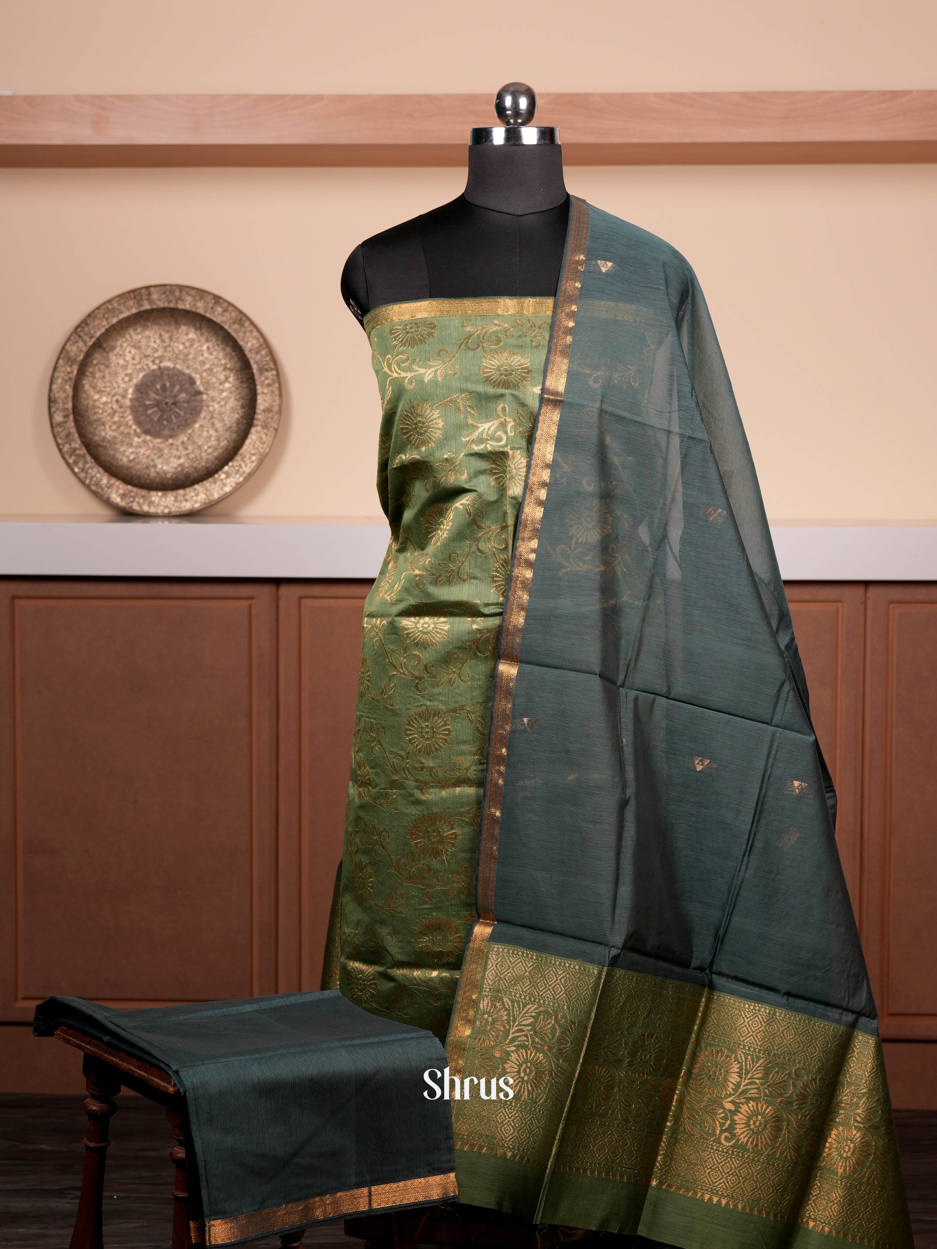 Pista Green & Green - Semi silkcotton salwar - Shop on ShrusEternity.com