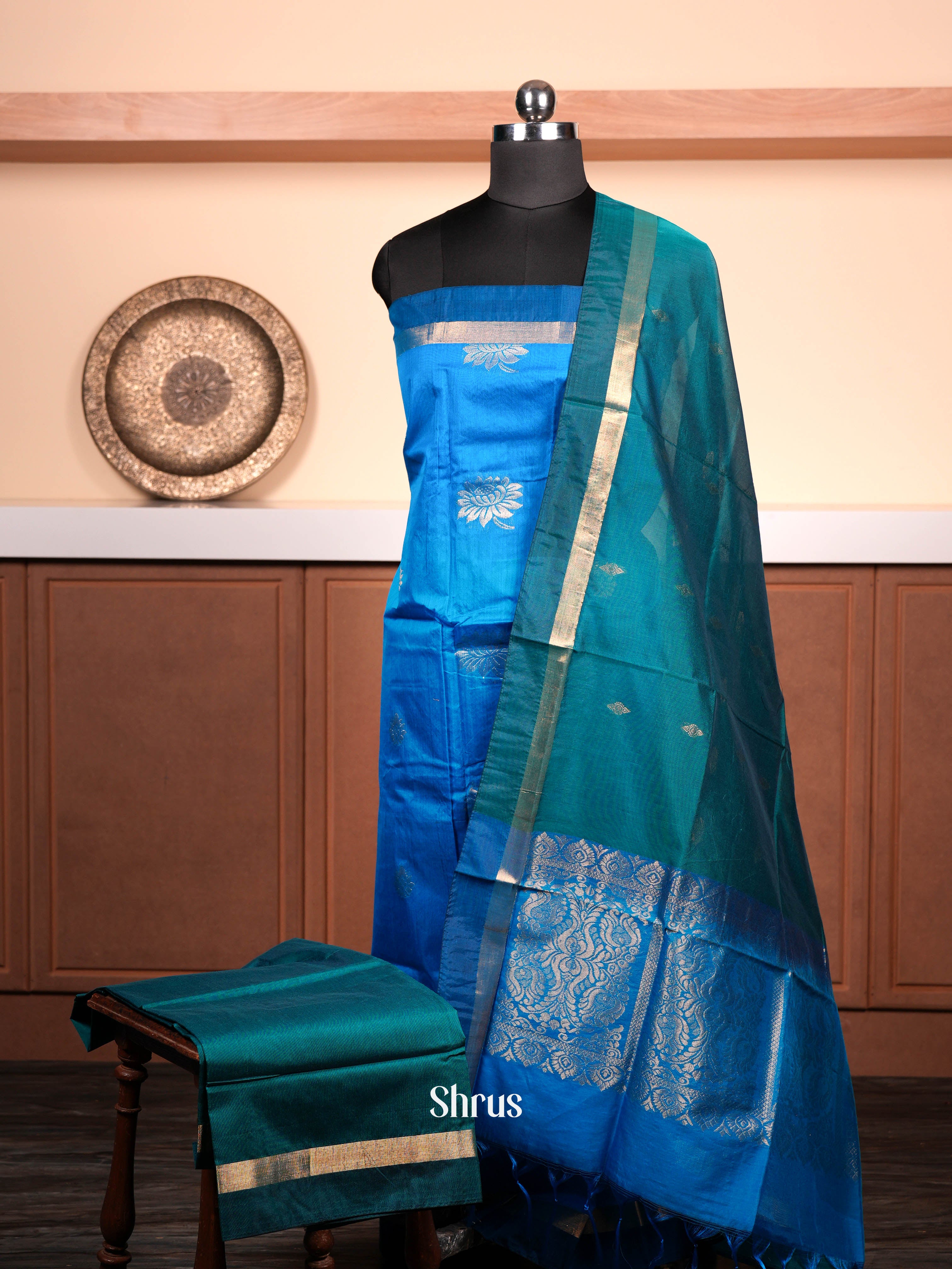 Blue & Green - Semi silkcotton salwar - Shop on ShrusEternity.com