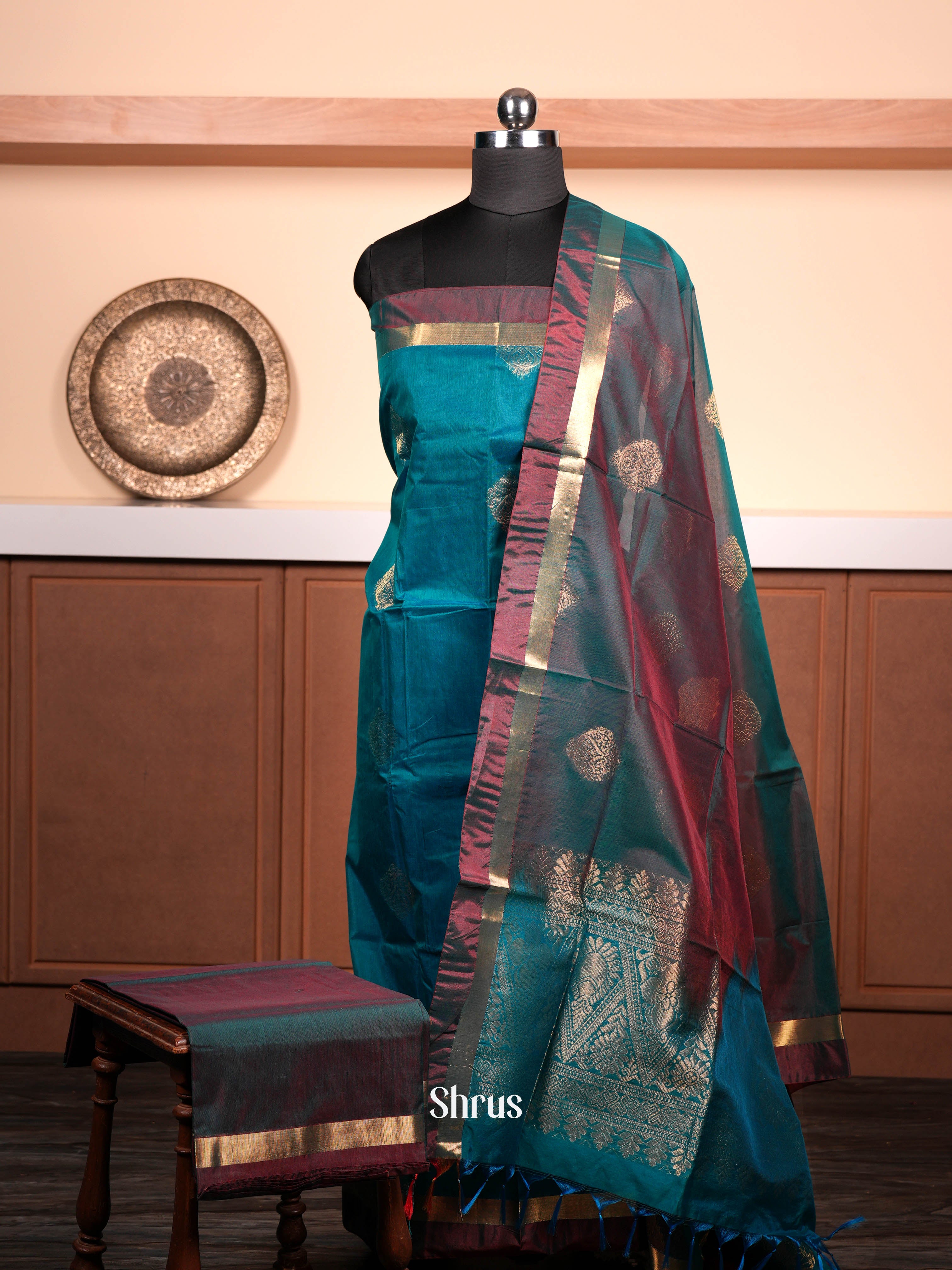 Blue & Double Shaded Green - Semi silkcotton salwar - Shop on ShrusEternity.com
