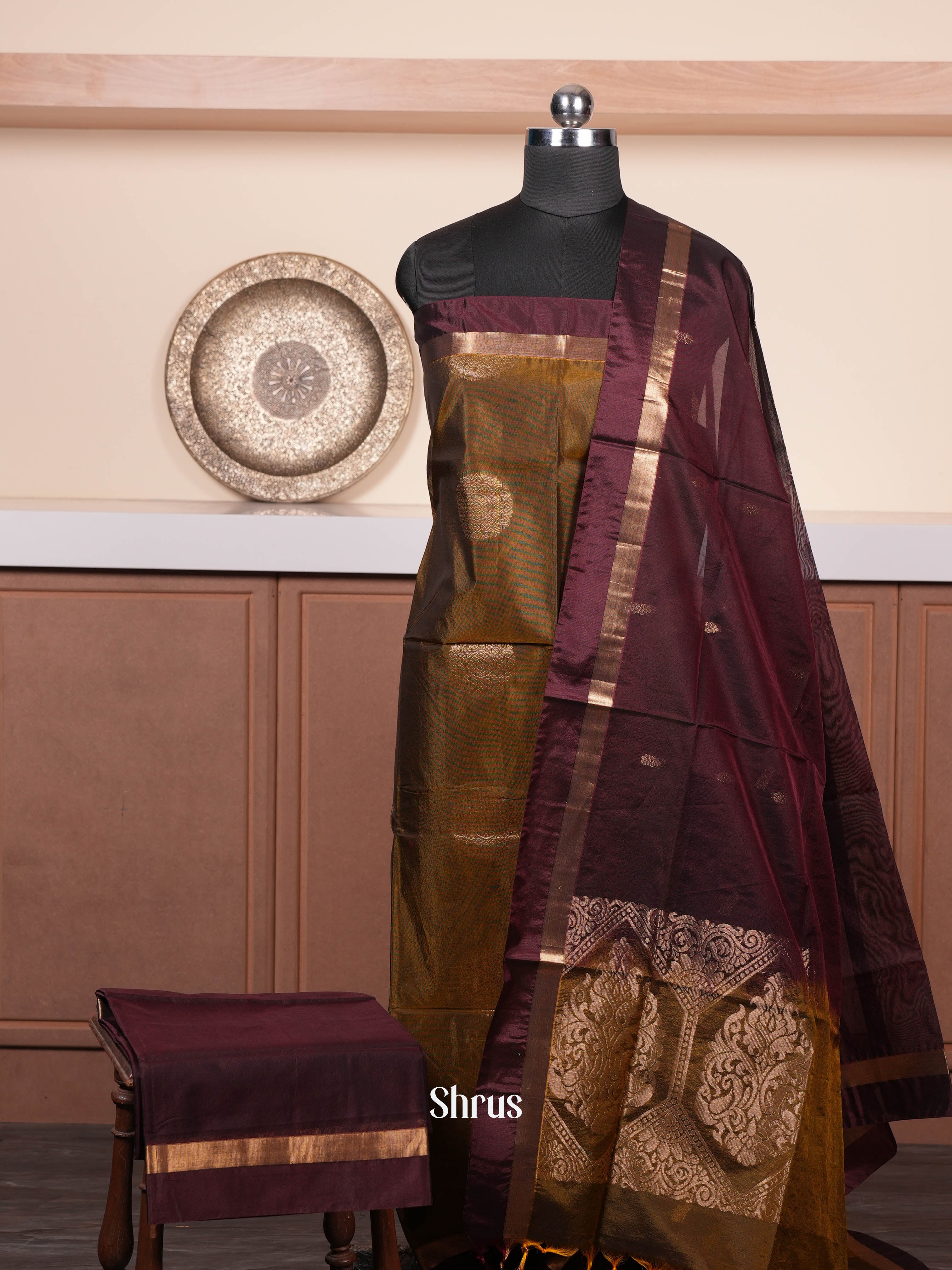 Green & Brown - Semi silkcotton salwar - Shop on ShrusEternity.com