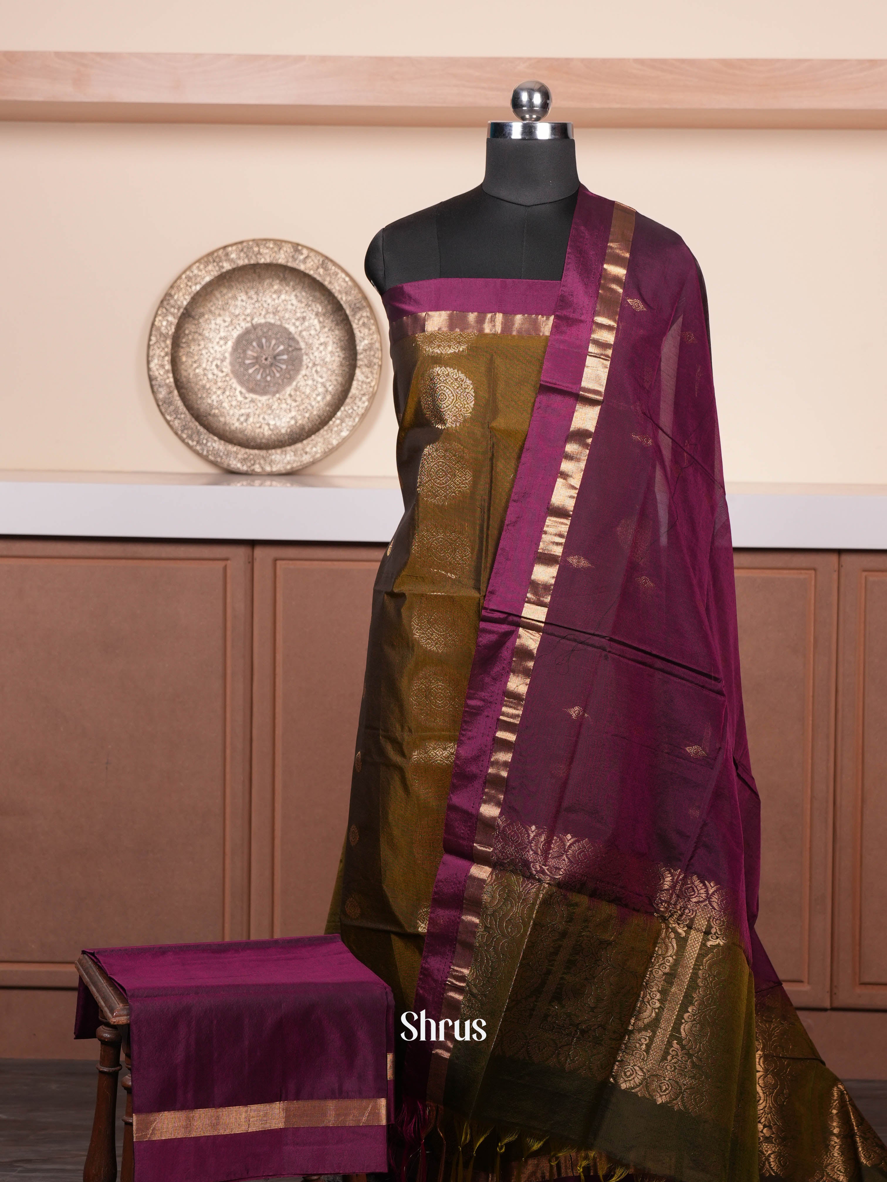 Green & Purple - Semi silkcotton salwar - Shop on ShrusEternity.com