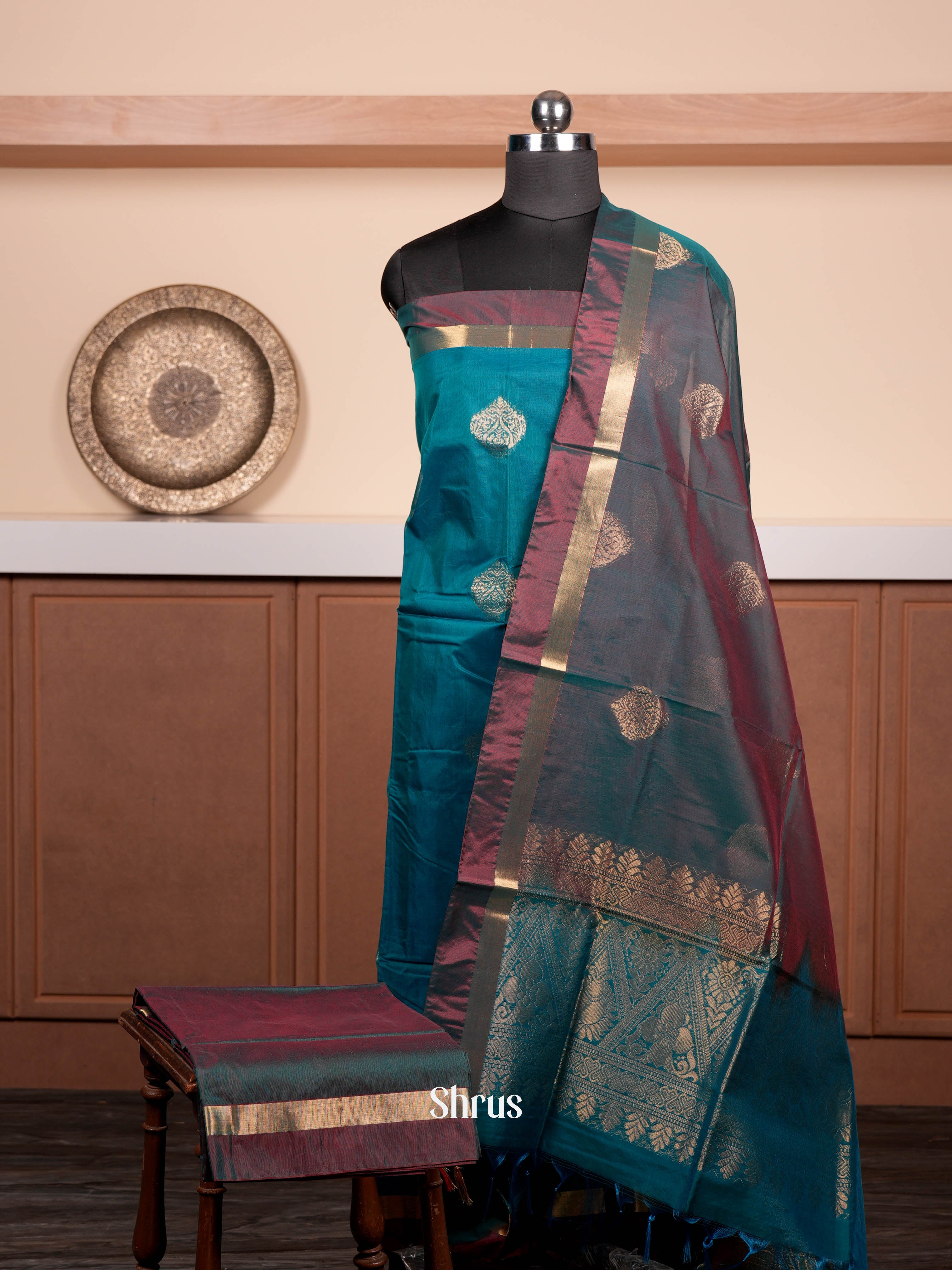 Blue & Double Shaded Green - Semi silkcotton salwar - Shop on ShrusEternity.com