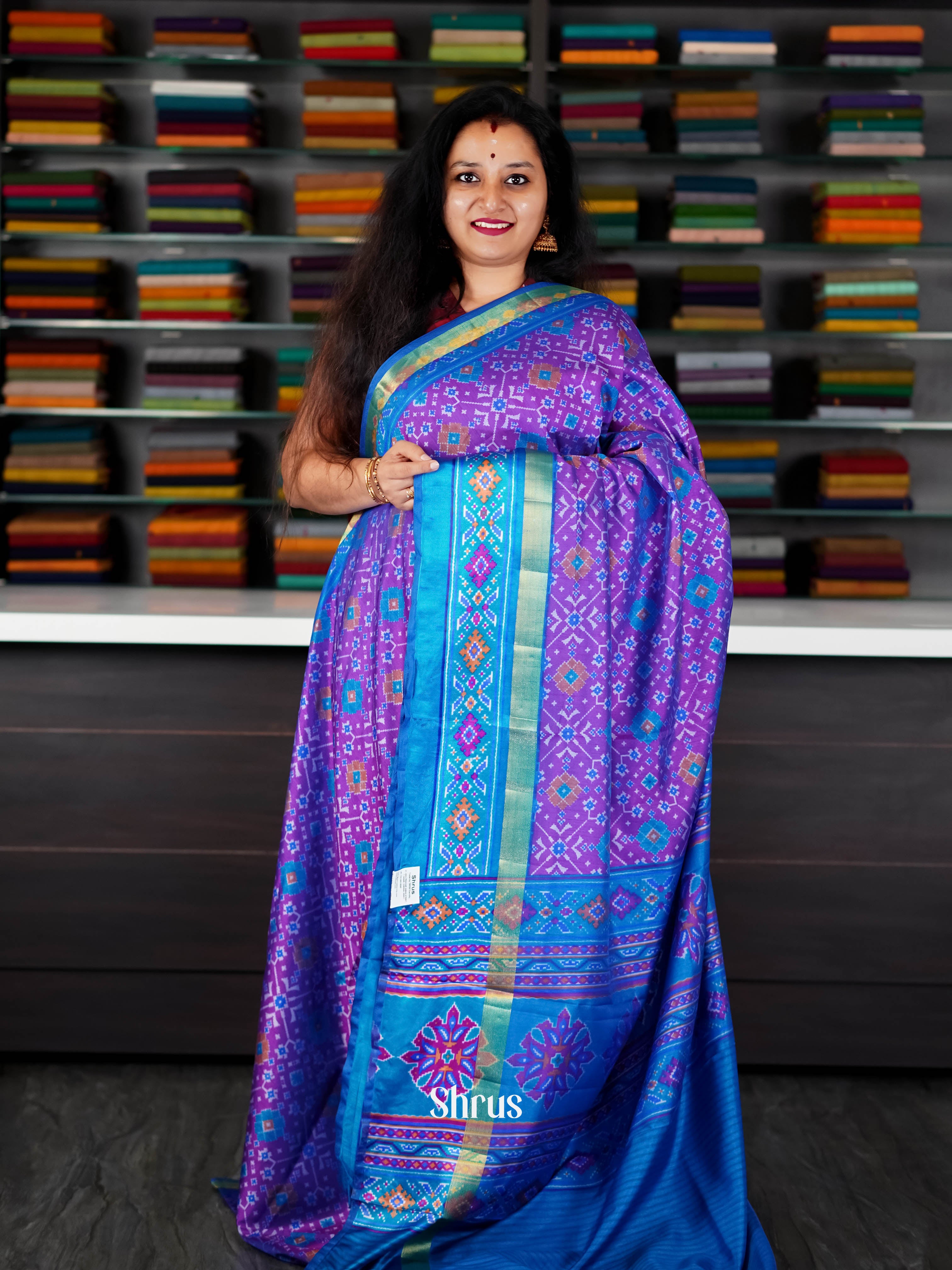 Purple & Blue - Semi Patola Saree - Shop on ShrusEternity.com