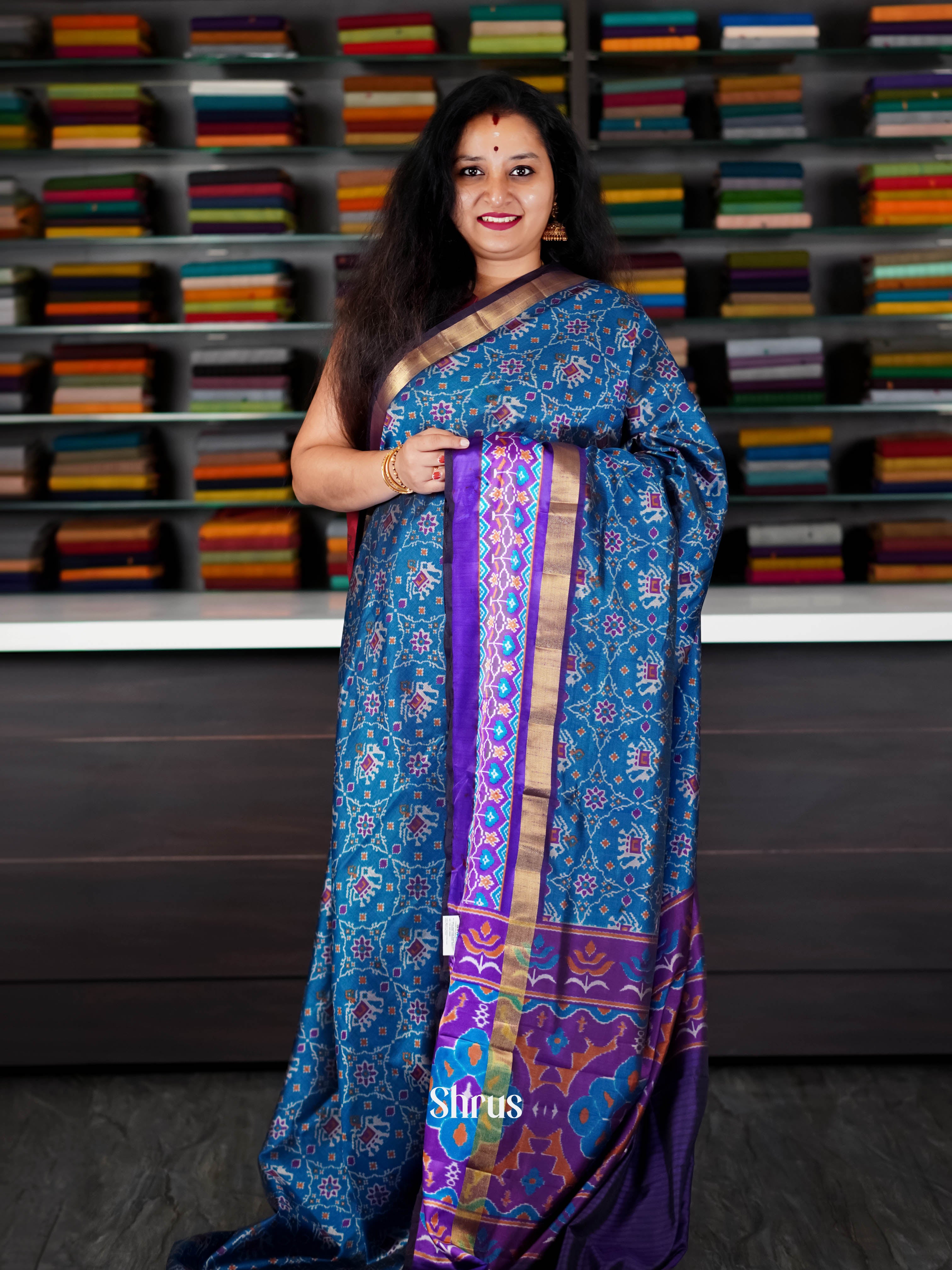 Blue & Purple - Semi Patola Saree - Shop on ShrusEternity.com