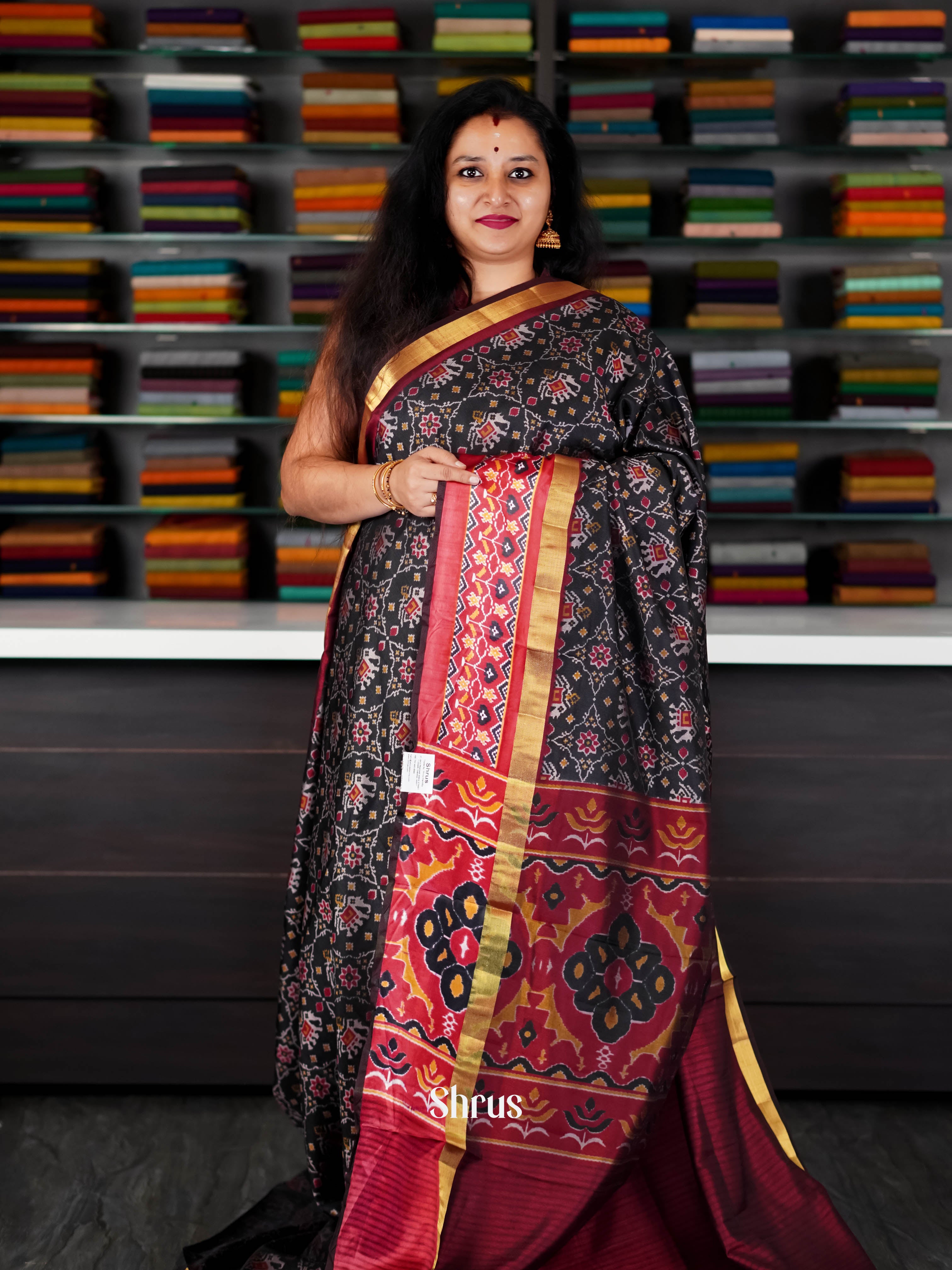 Black & Maroon- Semi Patola Saree - Shop on ShrusEternity.com