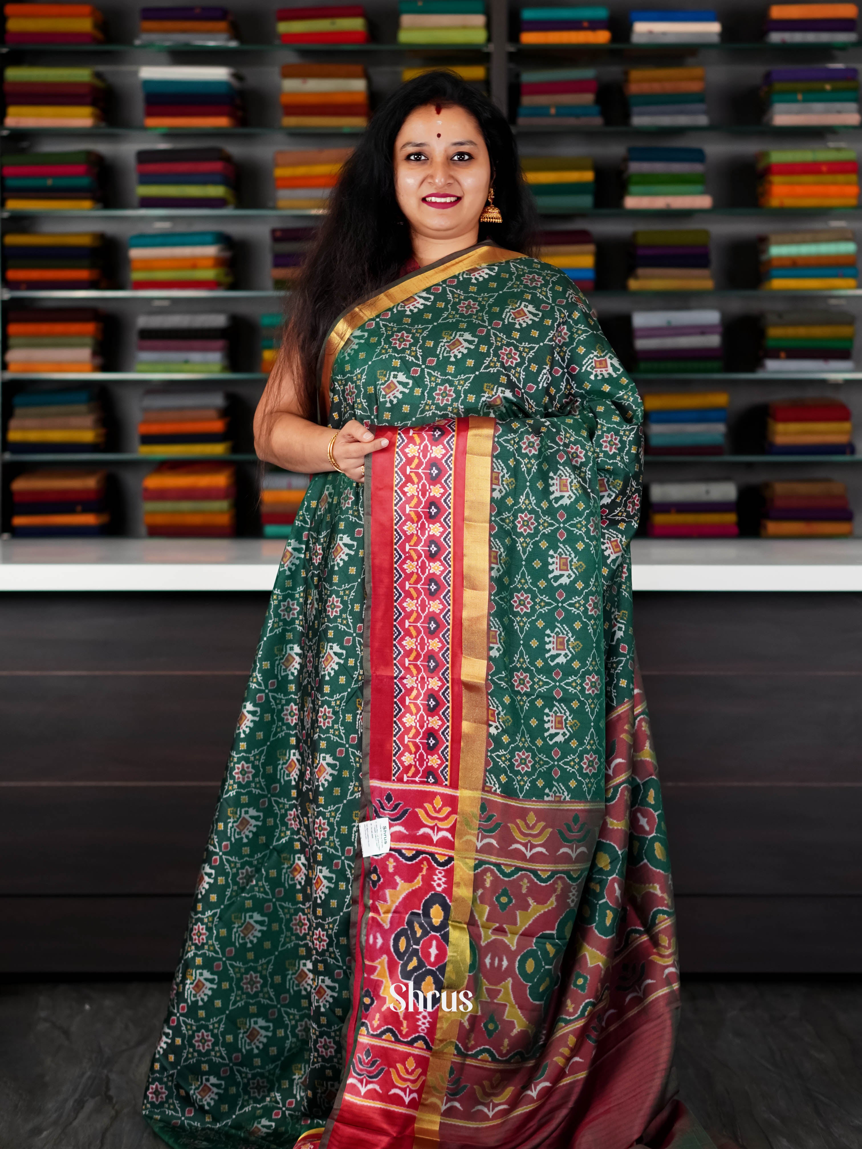 Green & Red - Semi Patola Saree - Shop on ShrusEternity.com