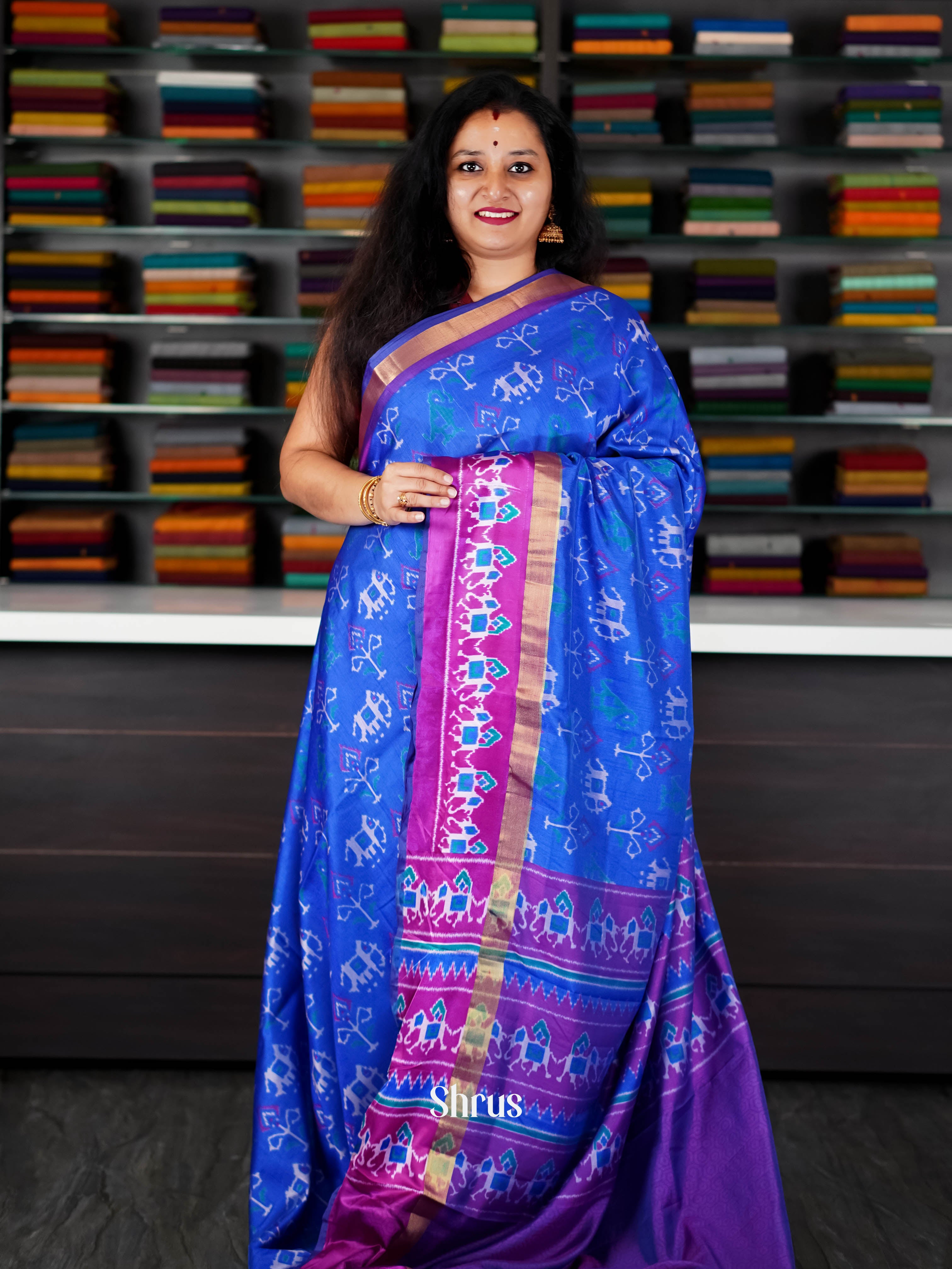 Blue & Purple - Semi Patola Saree - Shop on ShrusEternity.com