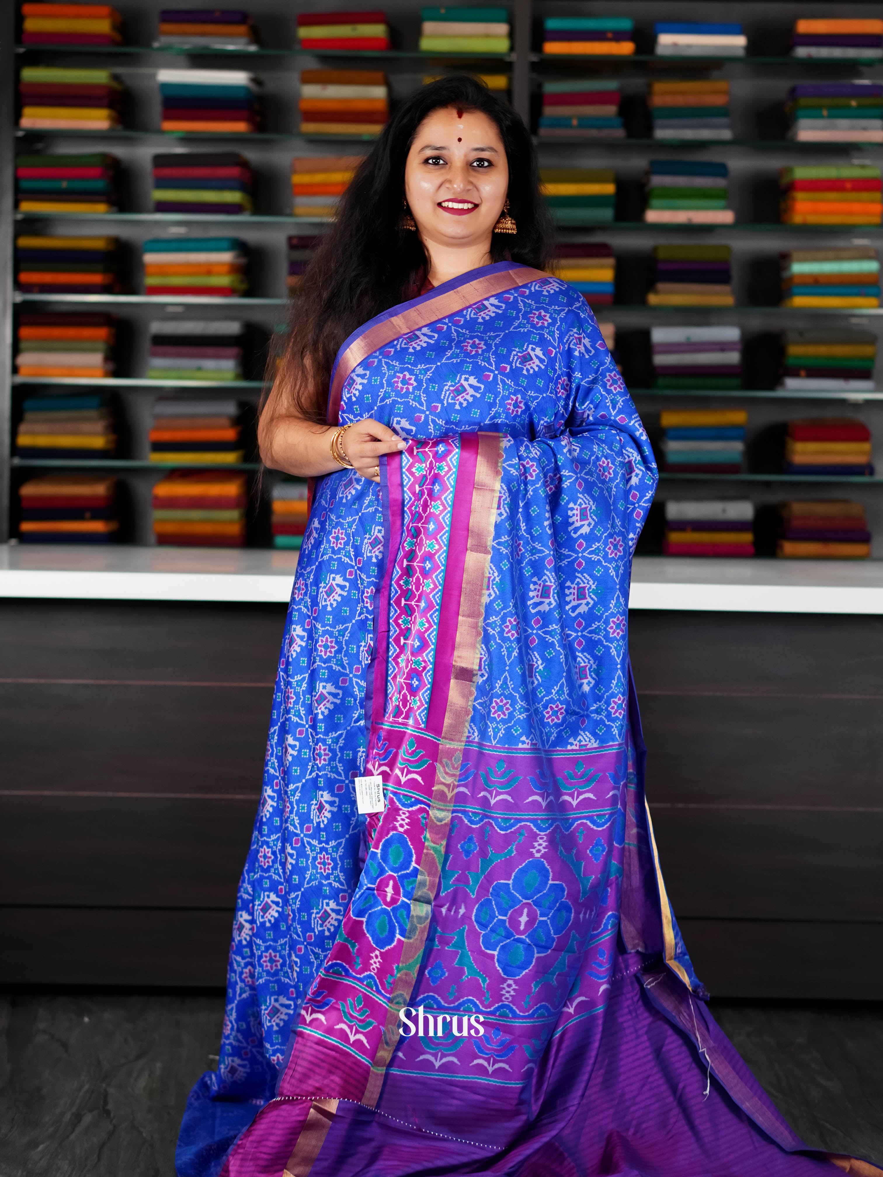 Blue & Purple- Semi Patola Saree - Shop on ShrusEternity.com