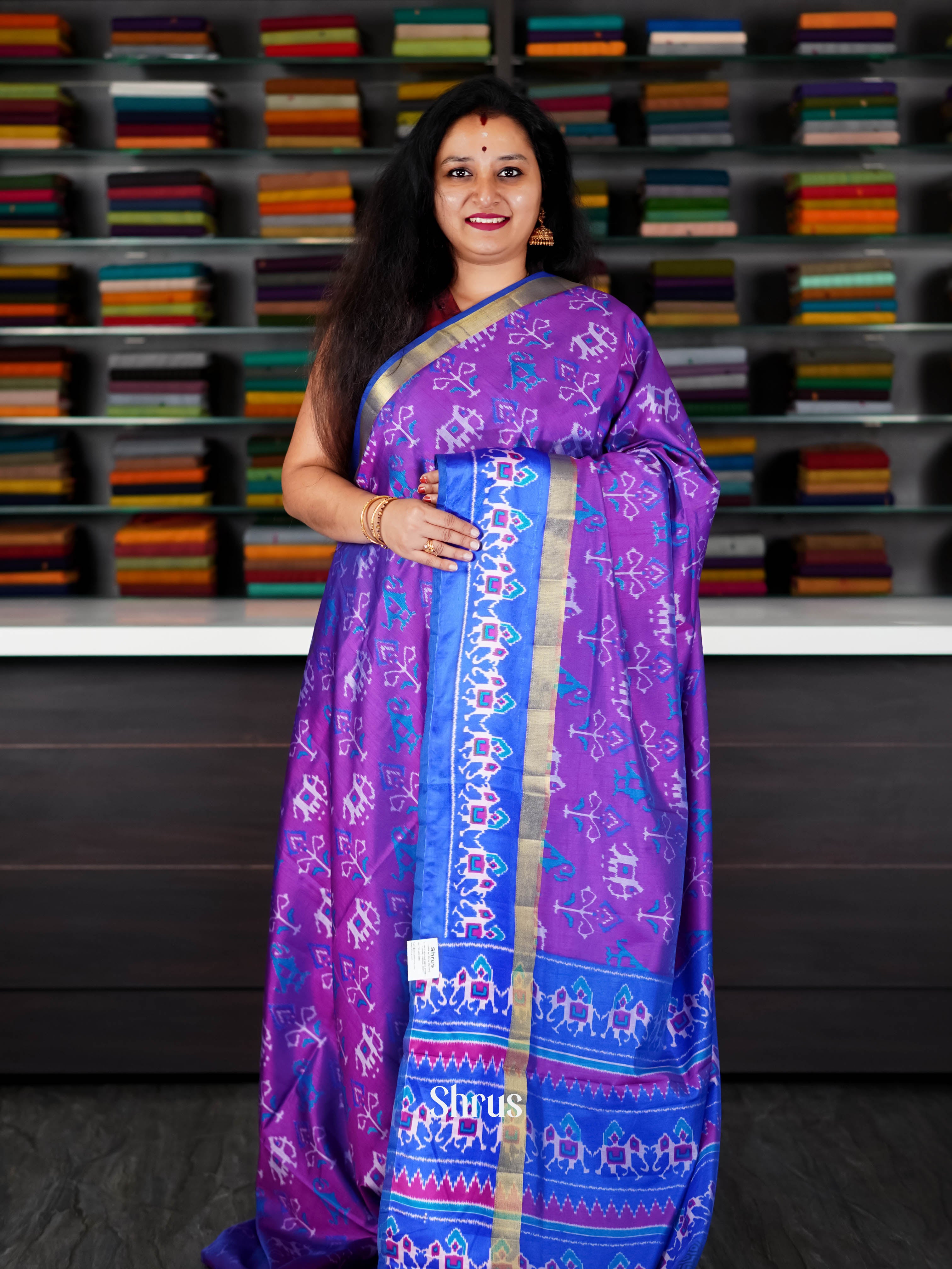 Purple & Blue - Semi Patola Saree - Shop on ShrusEternity.com