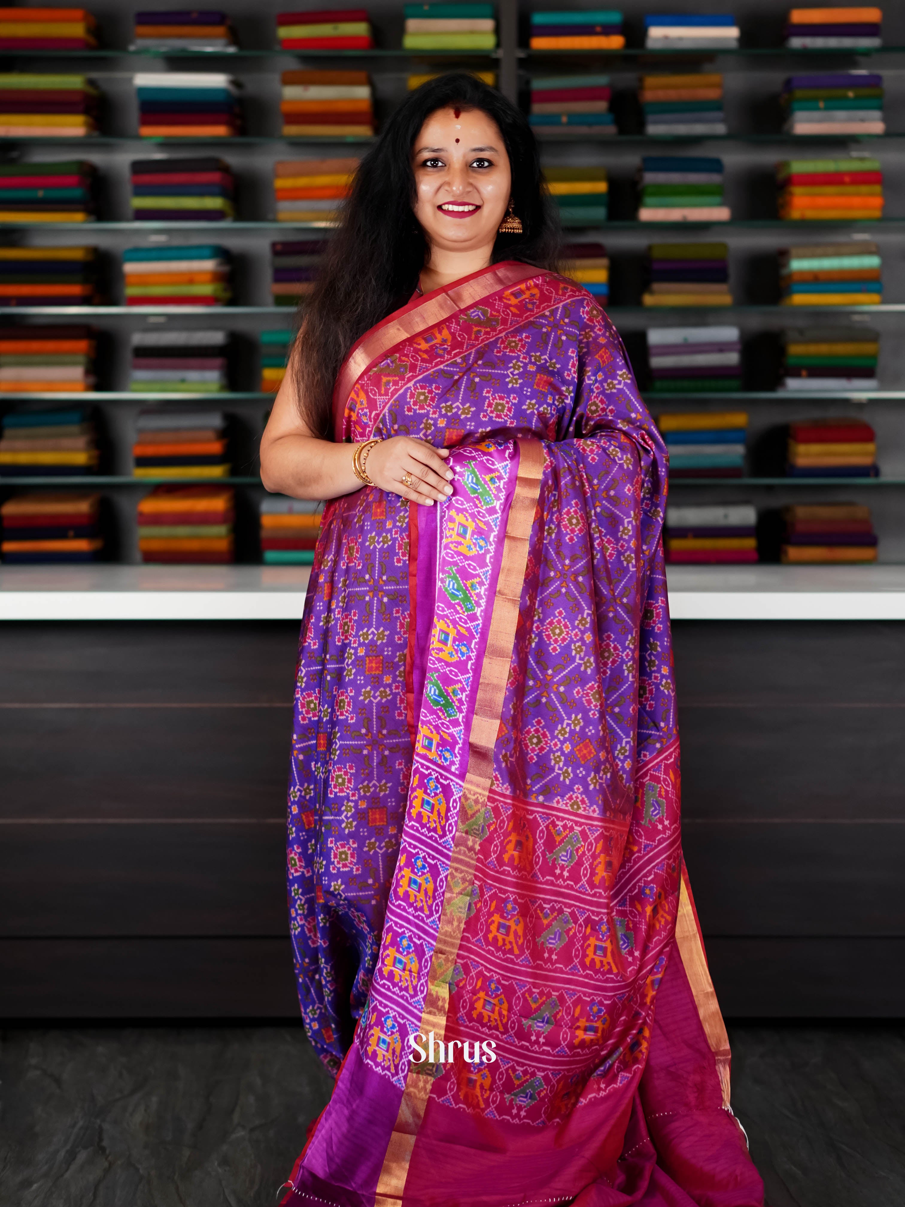 Purple & Pink - Semi Patola Saree - Shop on ShrusEternity.com