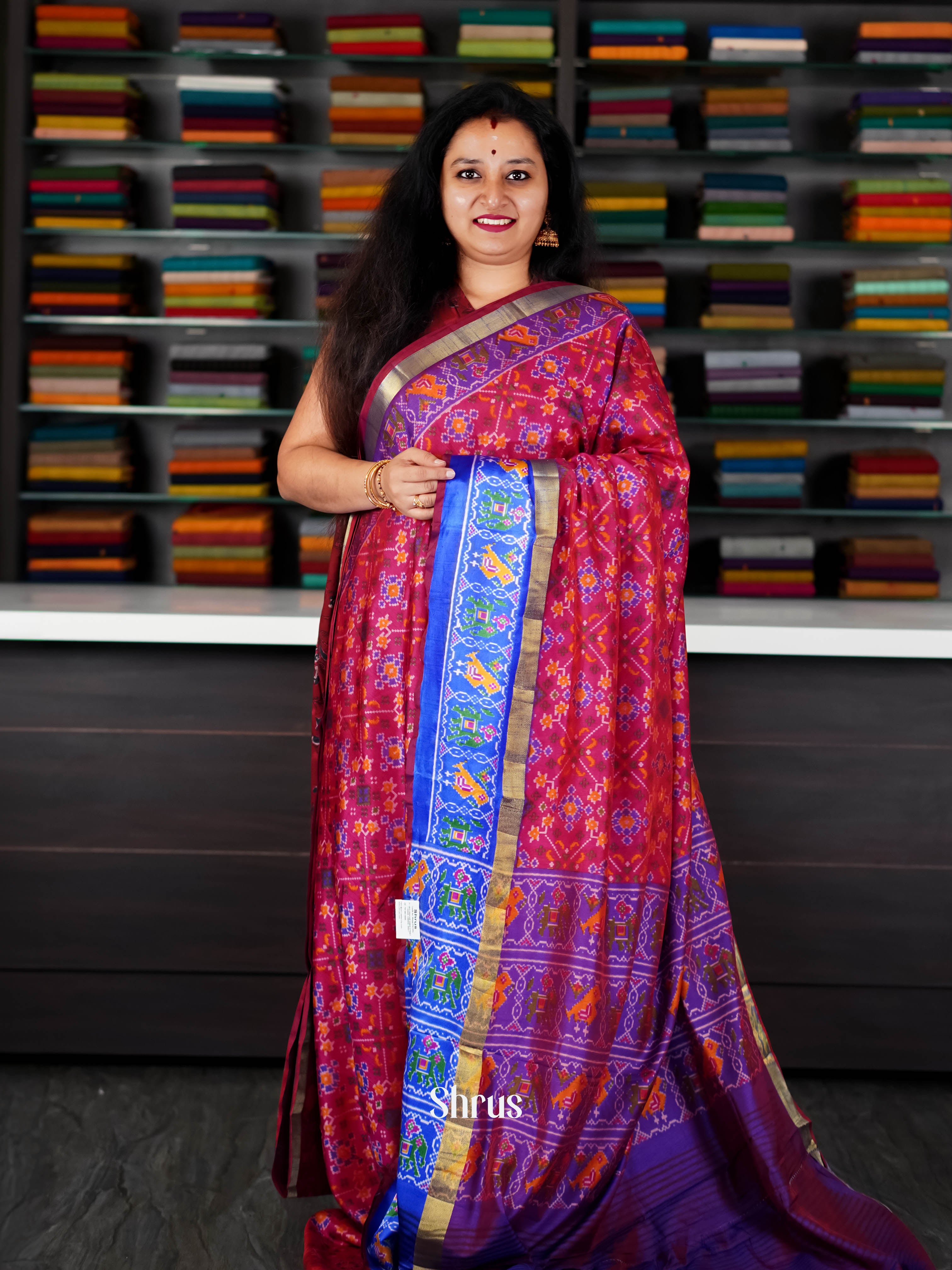 Pink & Blue - Semi Patola Saree - Shop on ShrusEternity.com