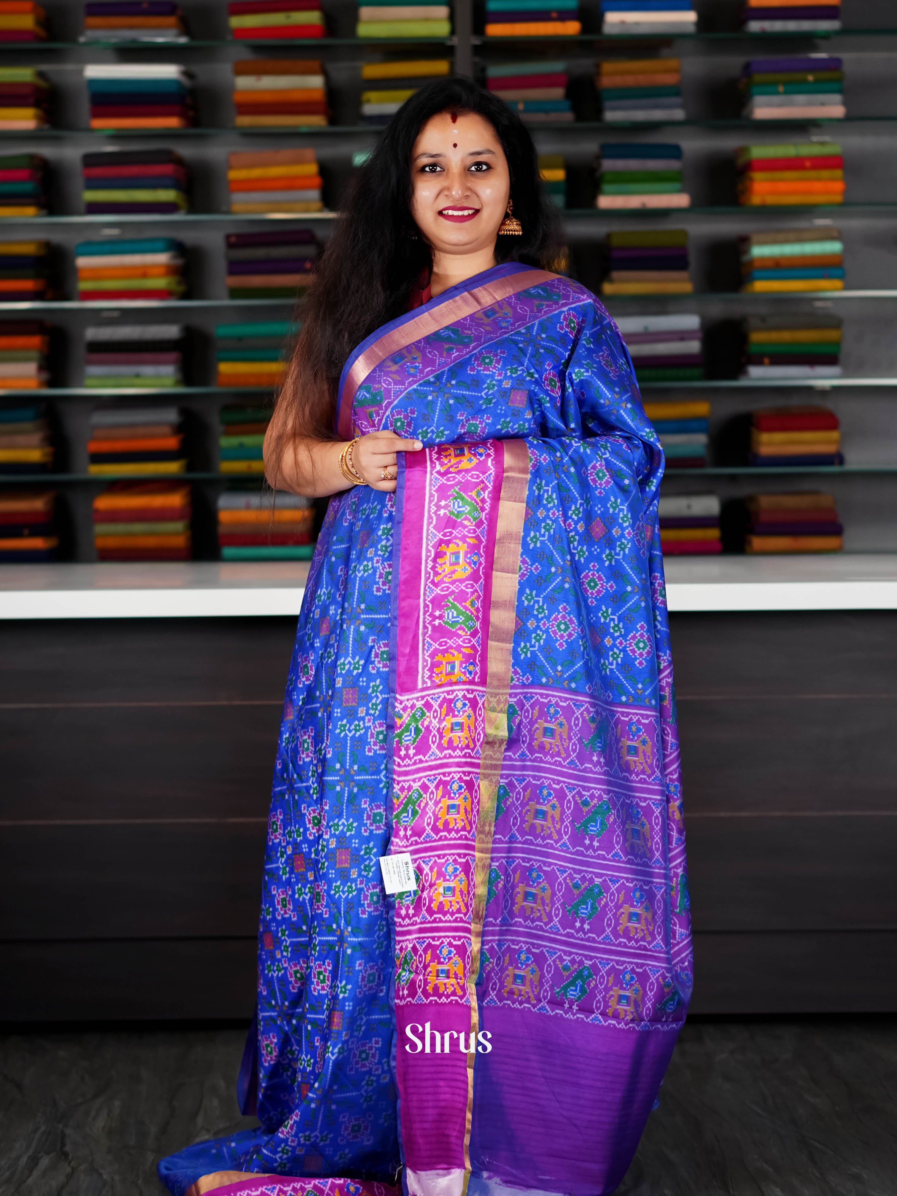 Blue & Purple - Semi Patola Saree - Shop on ShrusEternity.com