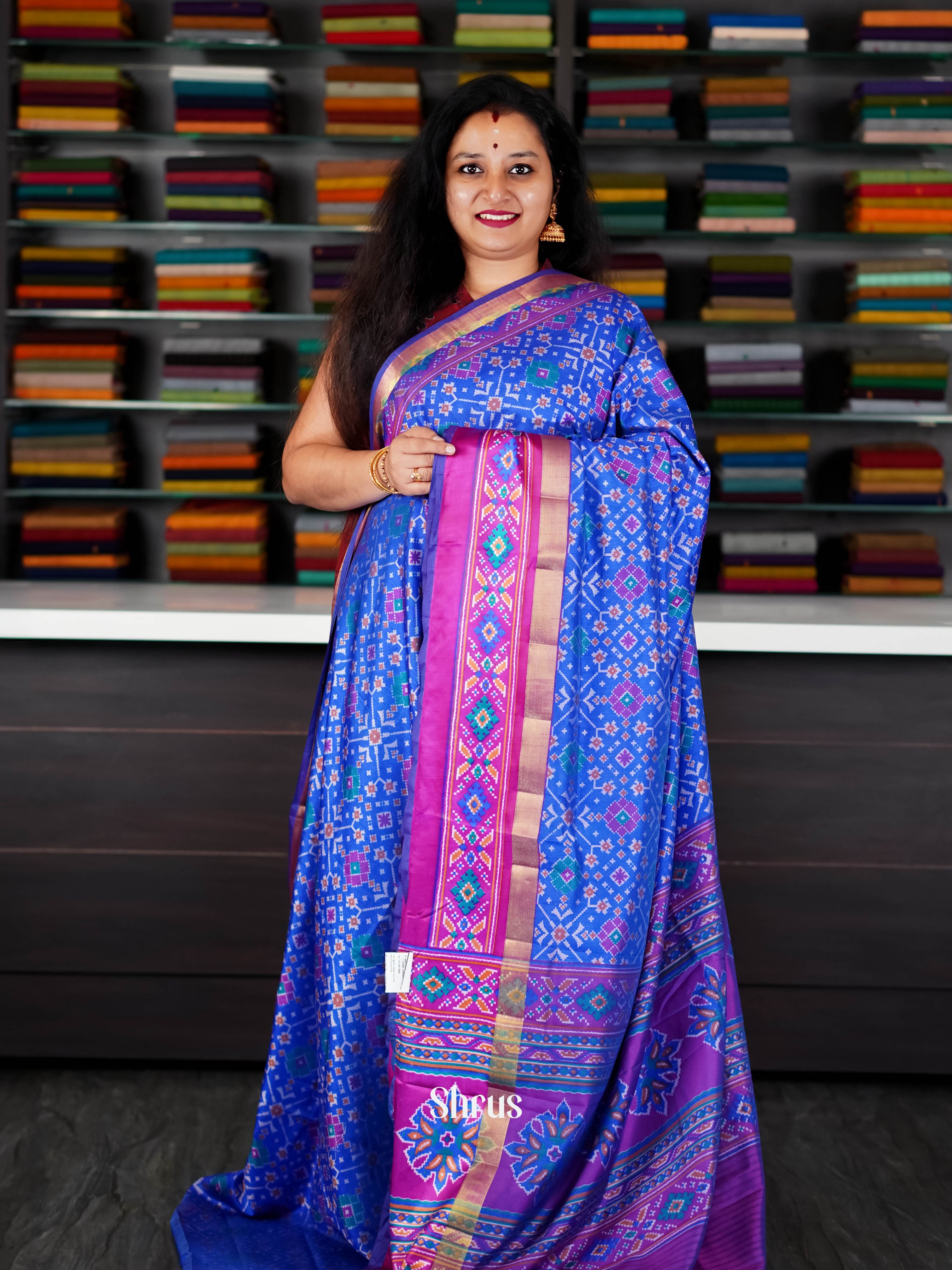 Blue & Pink - Semi Patola Saree - Shop on ShrusEternity.com
