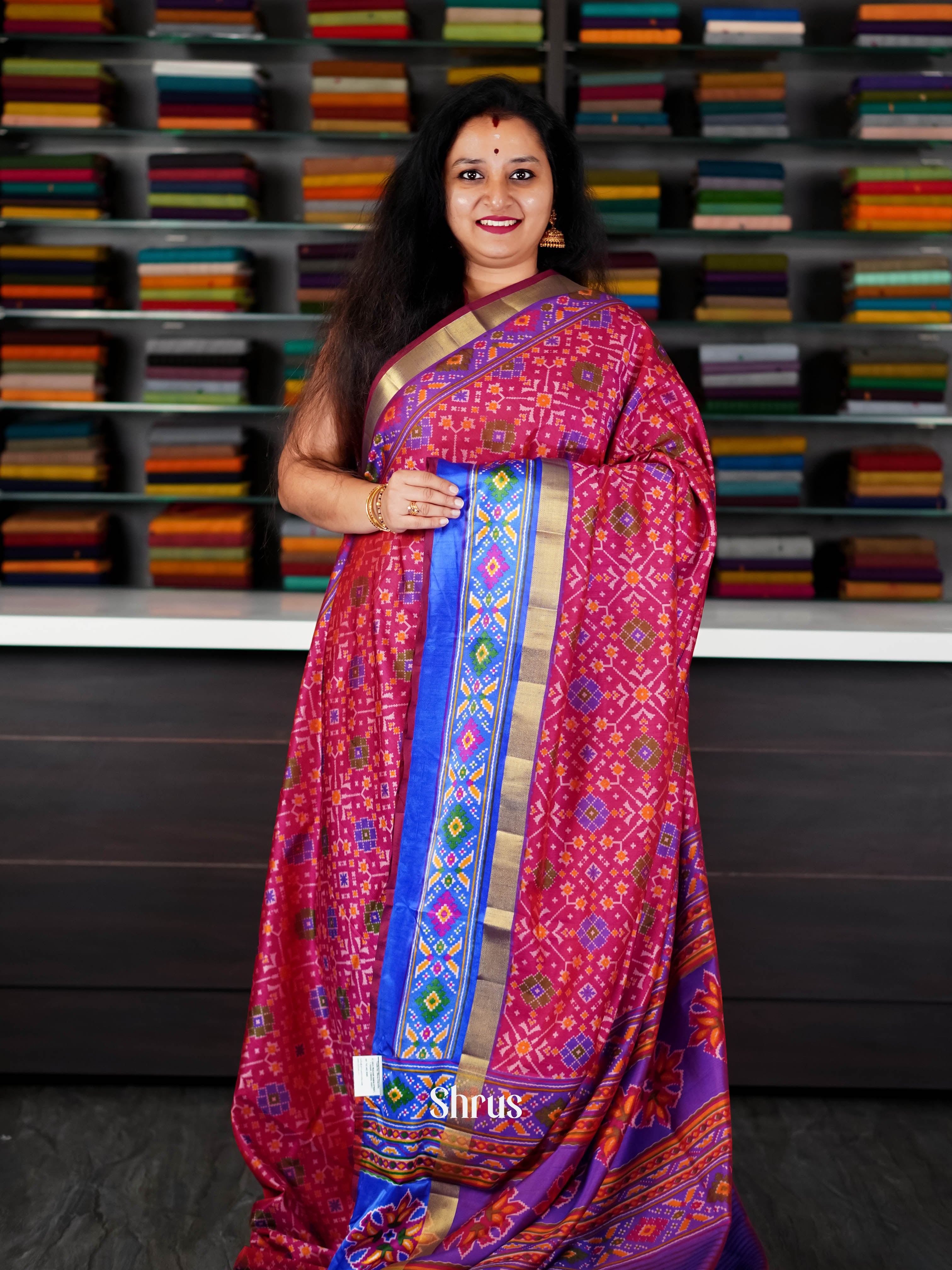 Pink & Blue - Semi Patola Saree - Shop on ShrusEternity.com