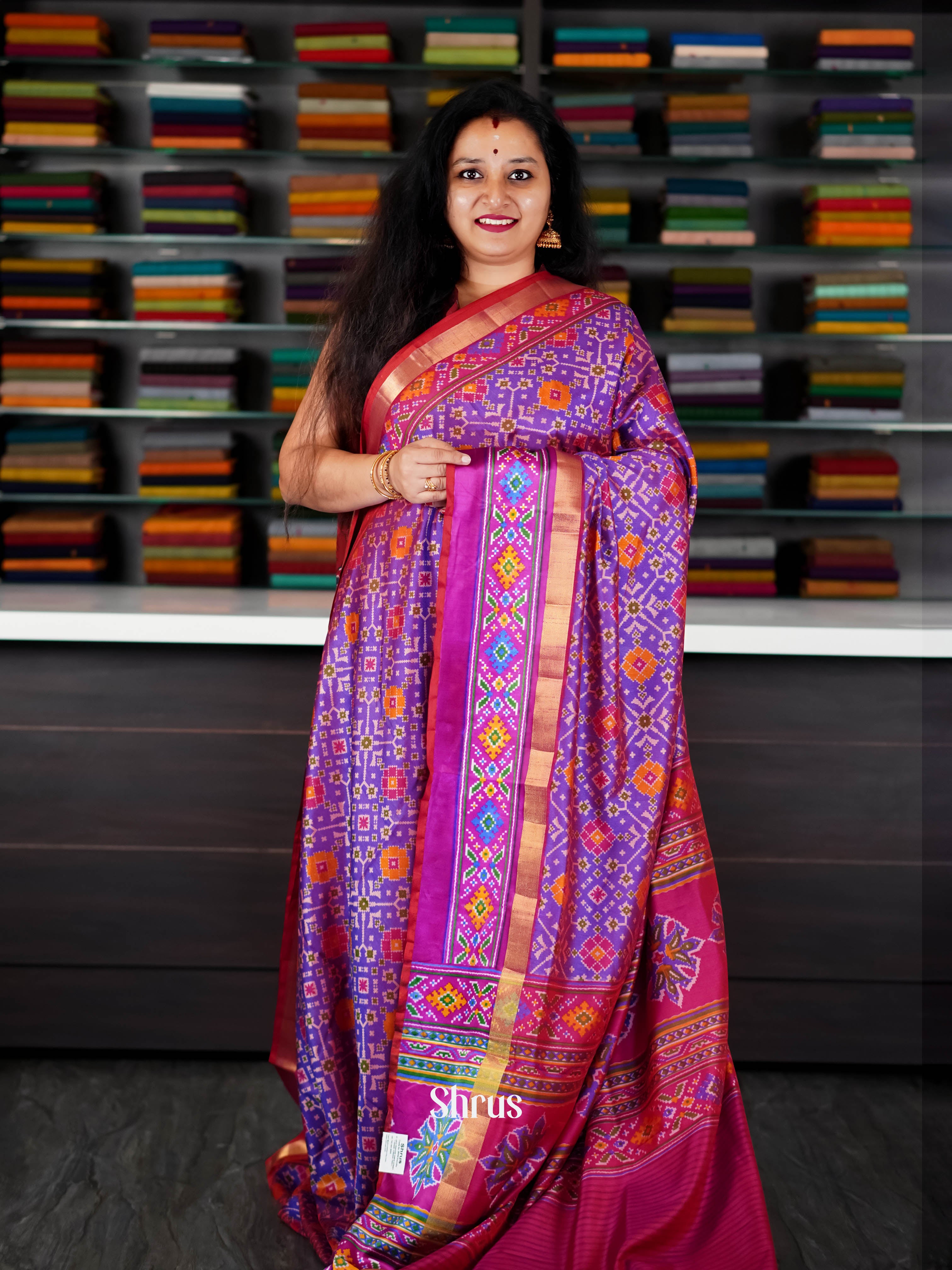 Purple & Pink - Semi Patola Saree - Shop on ShrusEternity.com