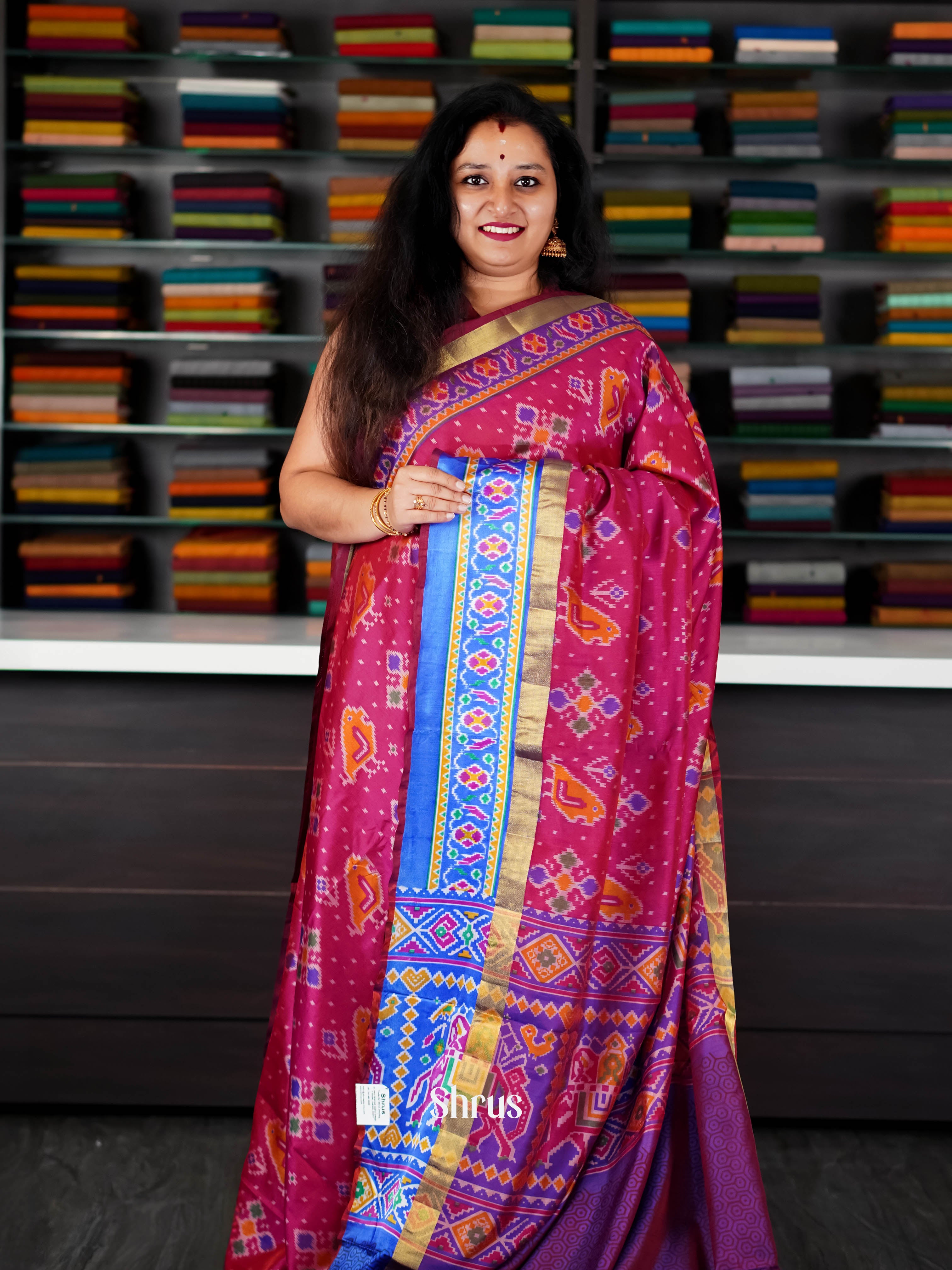 Pink & Blue - Semi Patola Saree - Shop on ShrusEternity.com