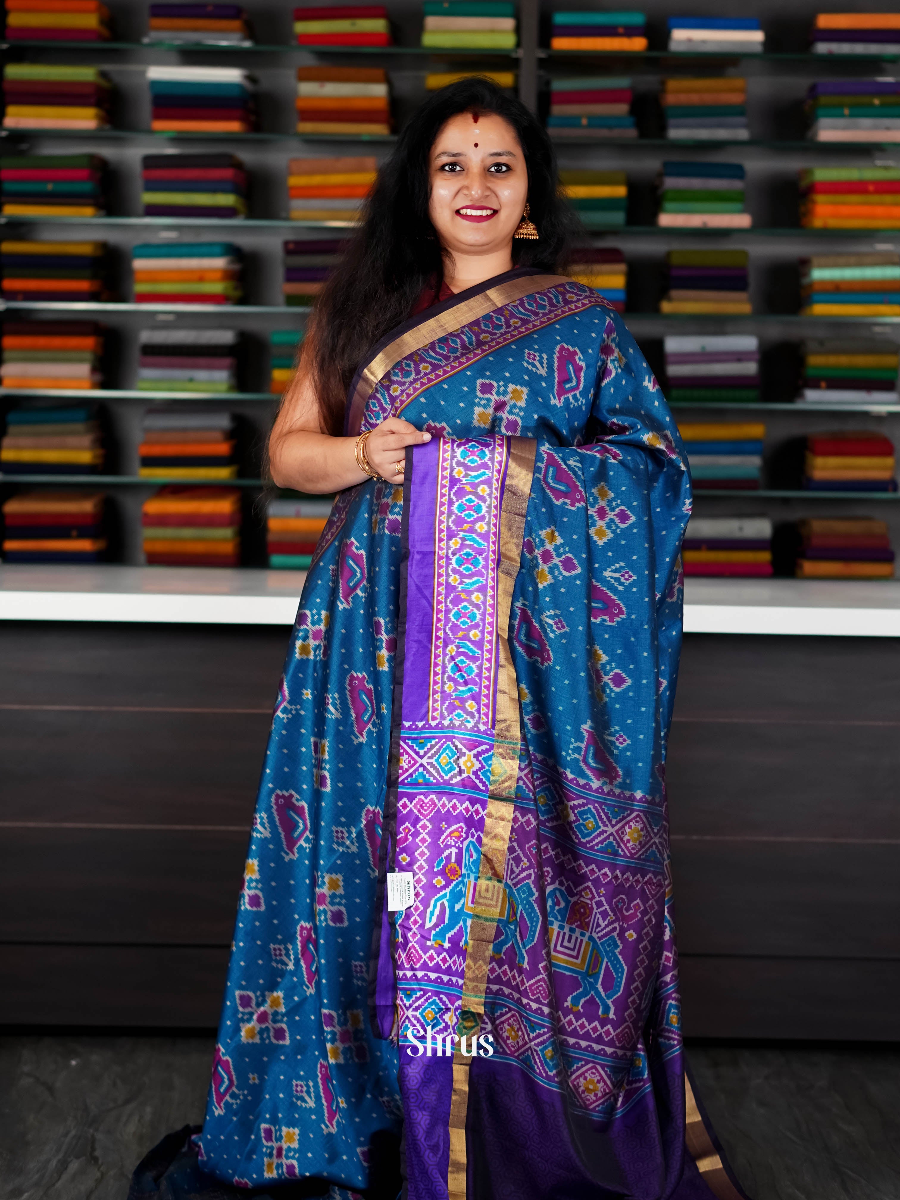 Blue & Purple - Semi Patola Saree - Shop on ShrusEternity.com