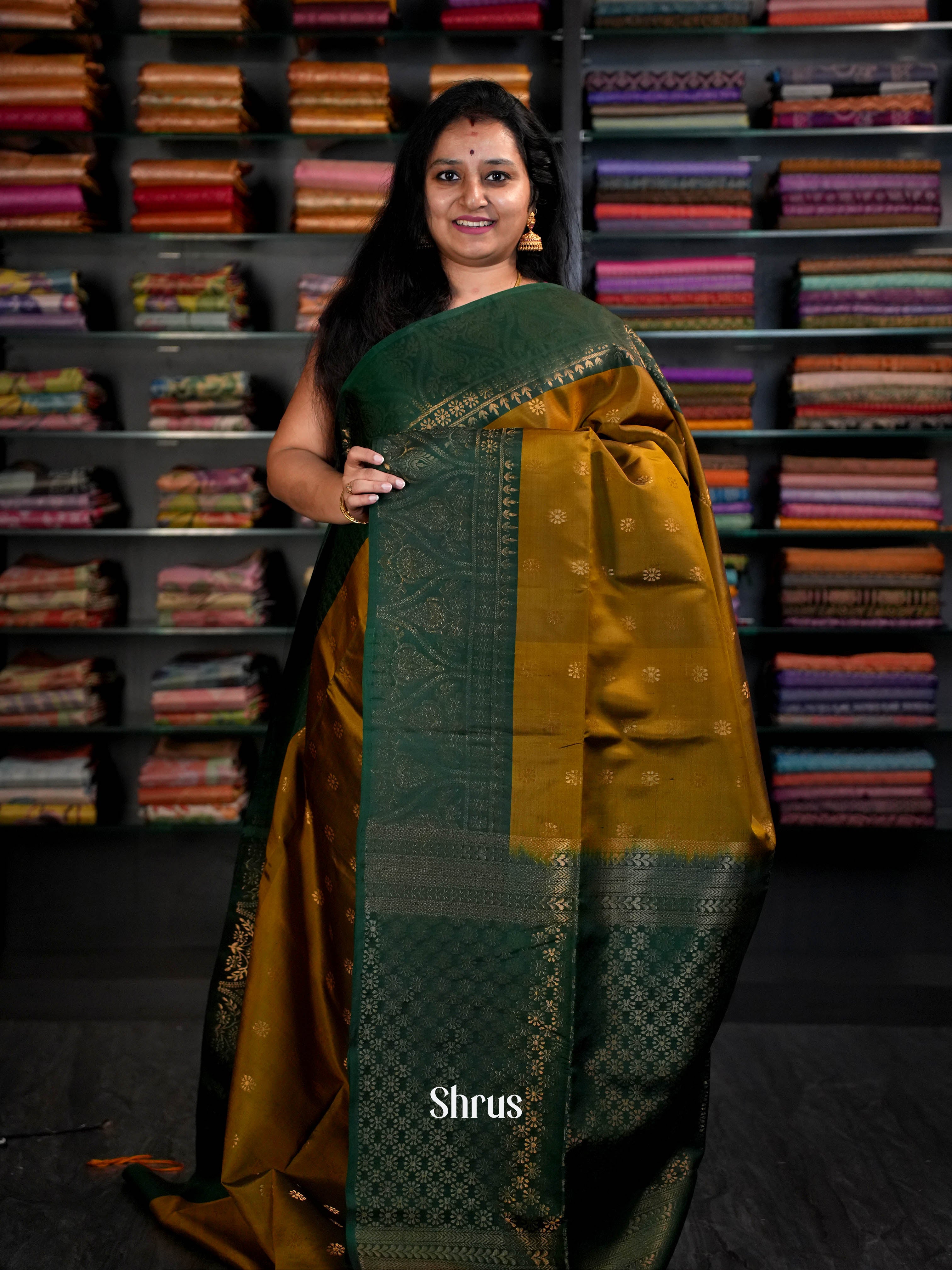 Mehandi & Green- Soft Silk Saree - Shop on ShrusEternity.com