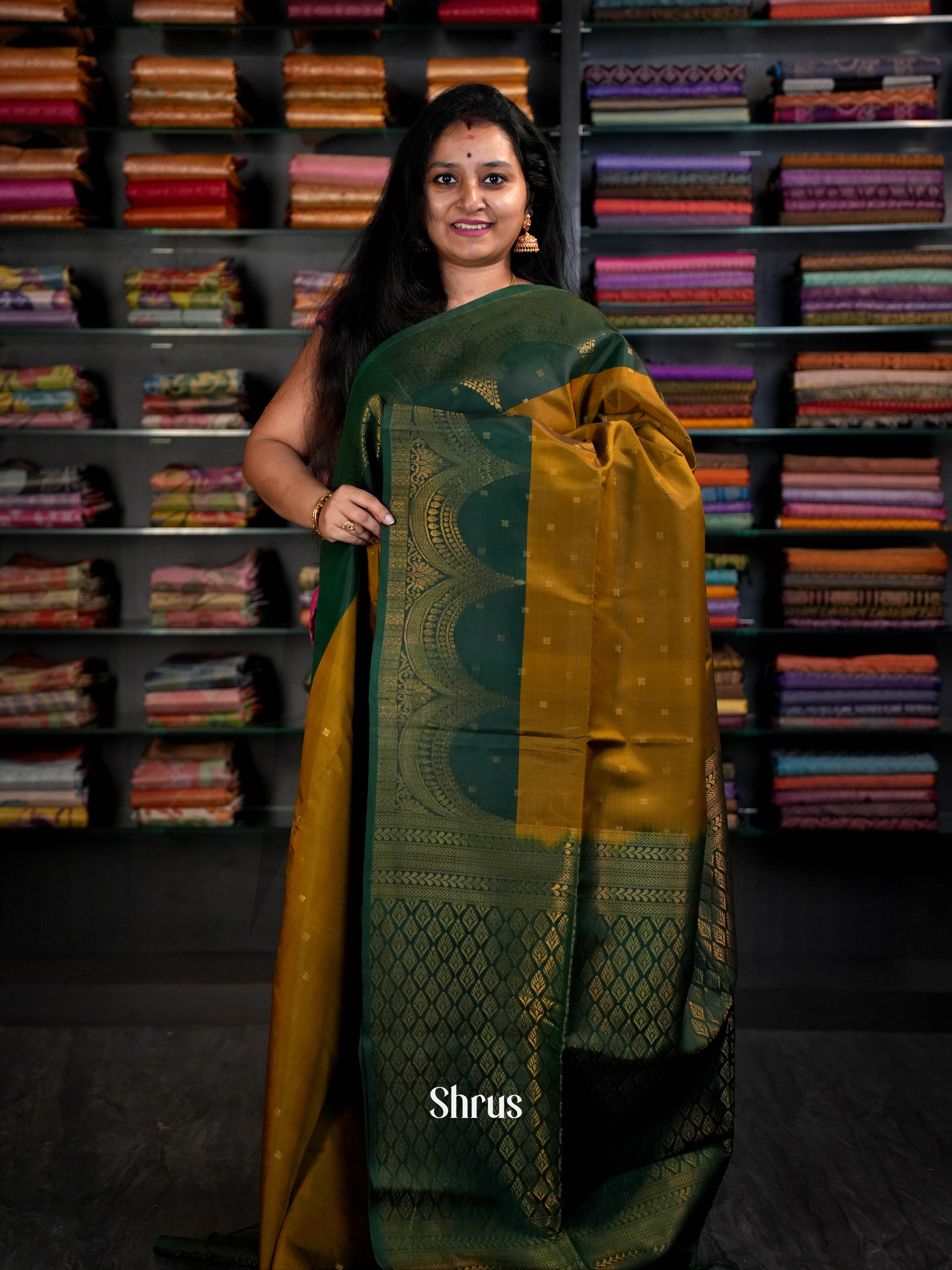 Green & Olive Green - Soft Silk Saree - Shop on ShrusEternity.com