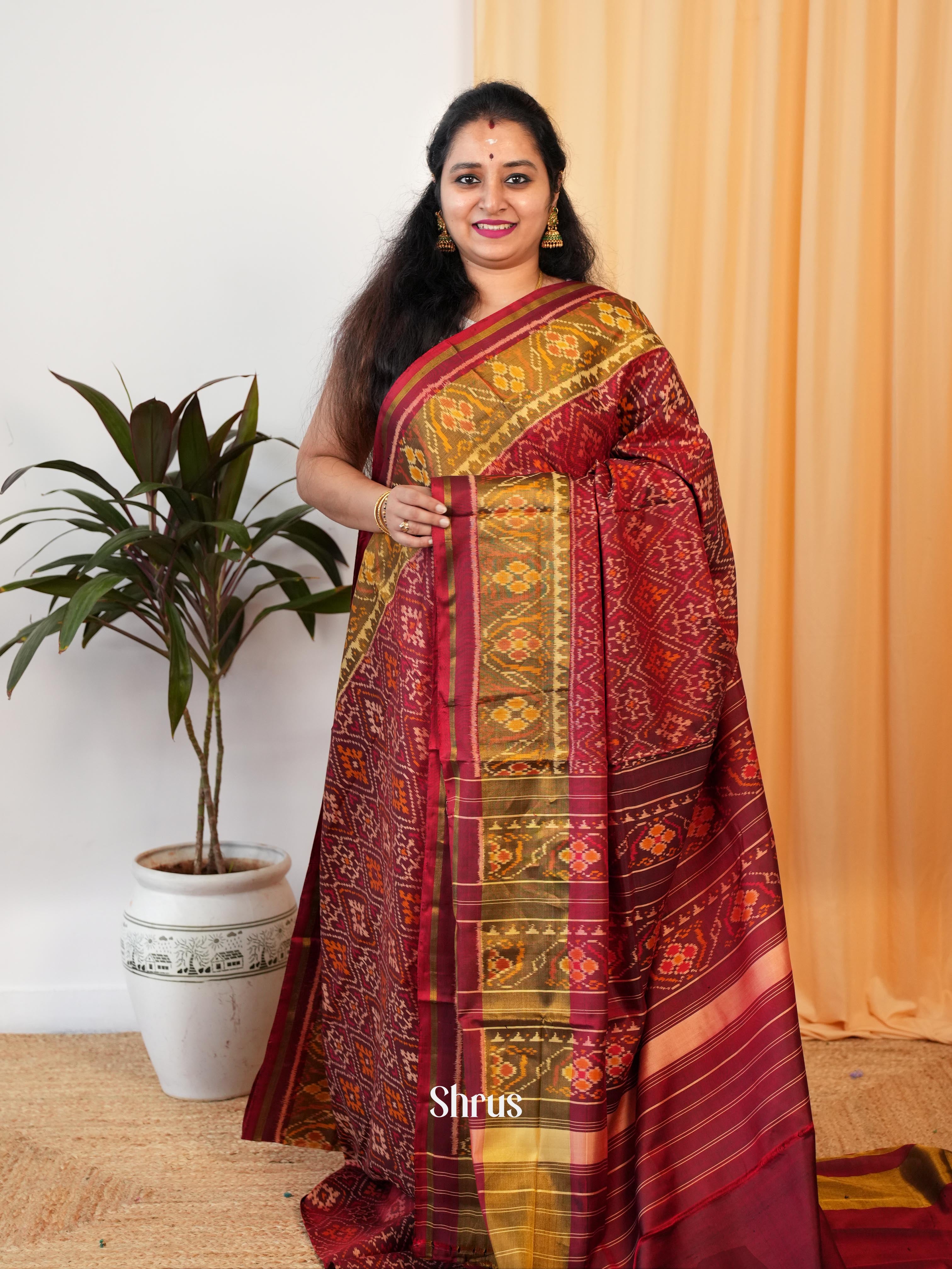 Maroon & Green - Rajkot Patola Saree - Shop on ShrusEternity.com