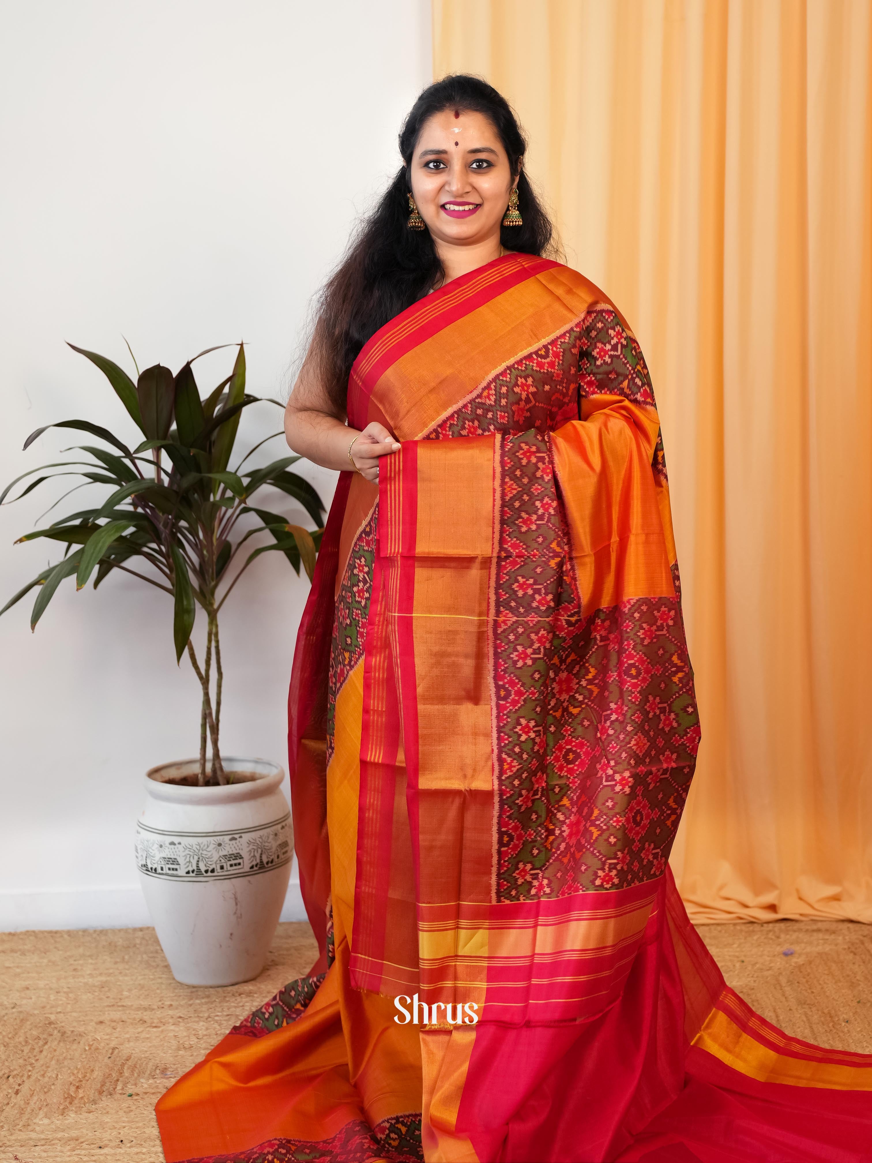 Orange & Red - Rajkot Patola Saree - Shop on ShrusEternity.com
