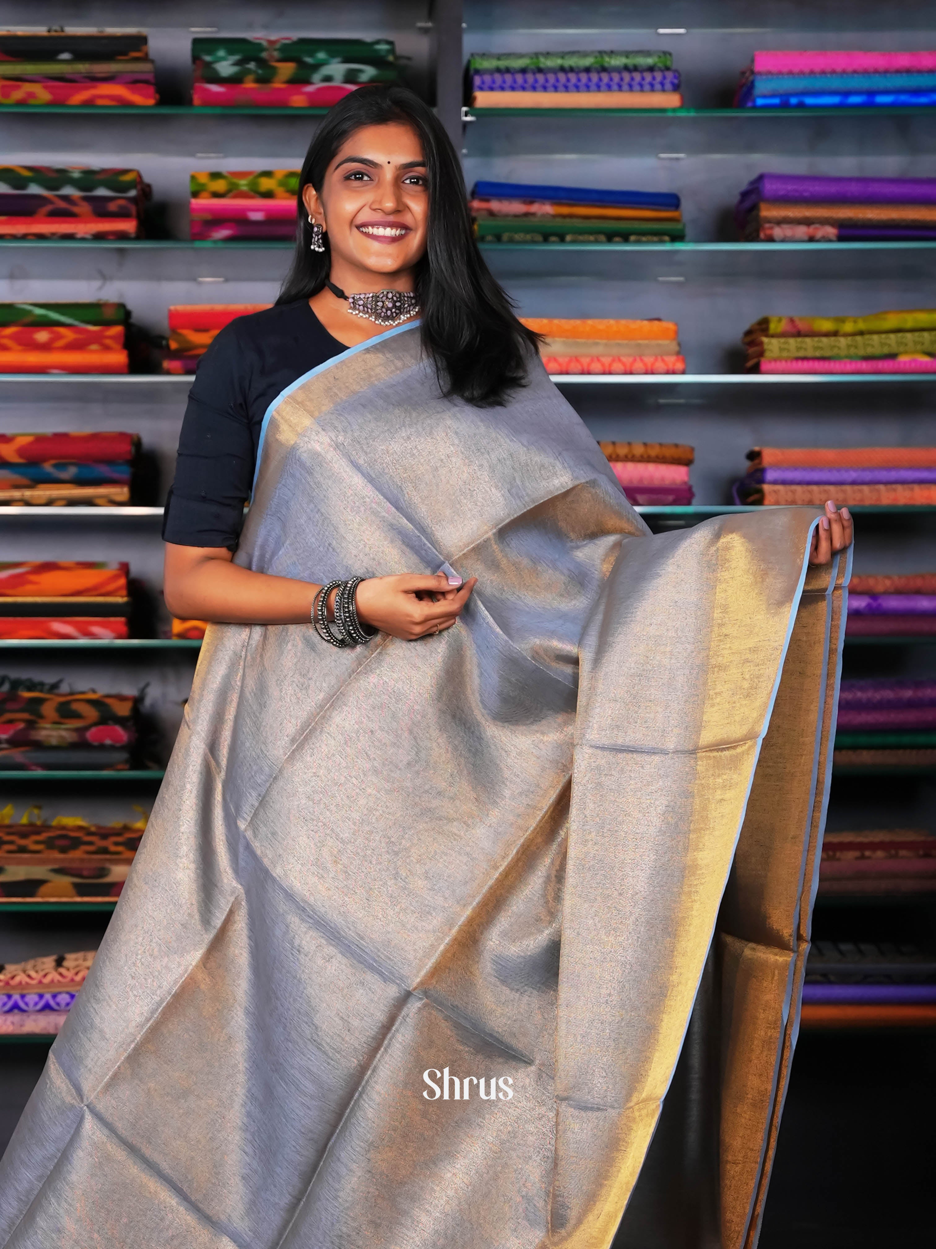 Grey & Gold - Linen Saree - Shop on ShrusEternity.com