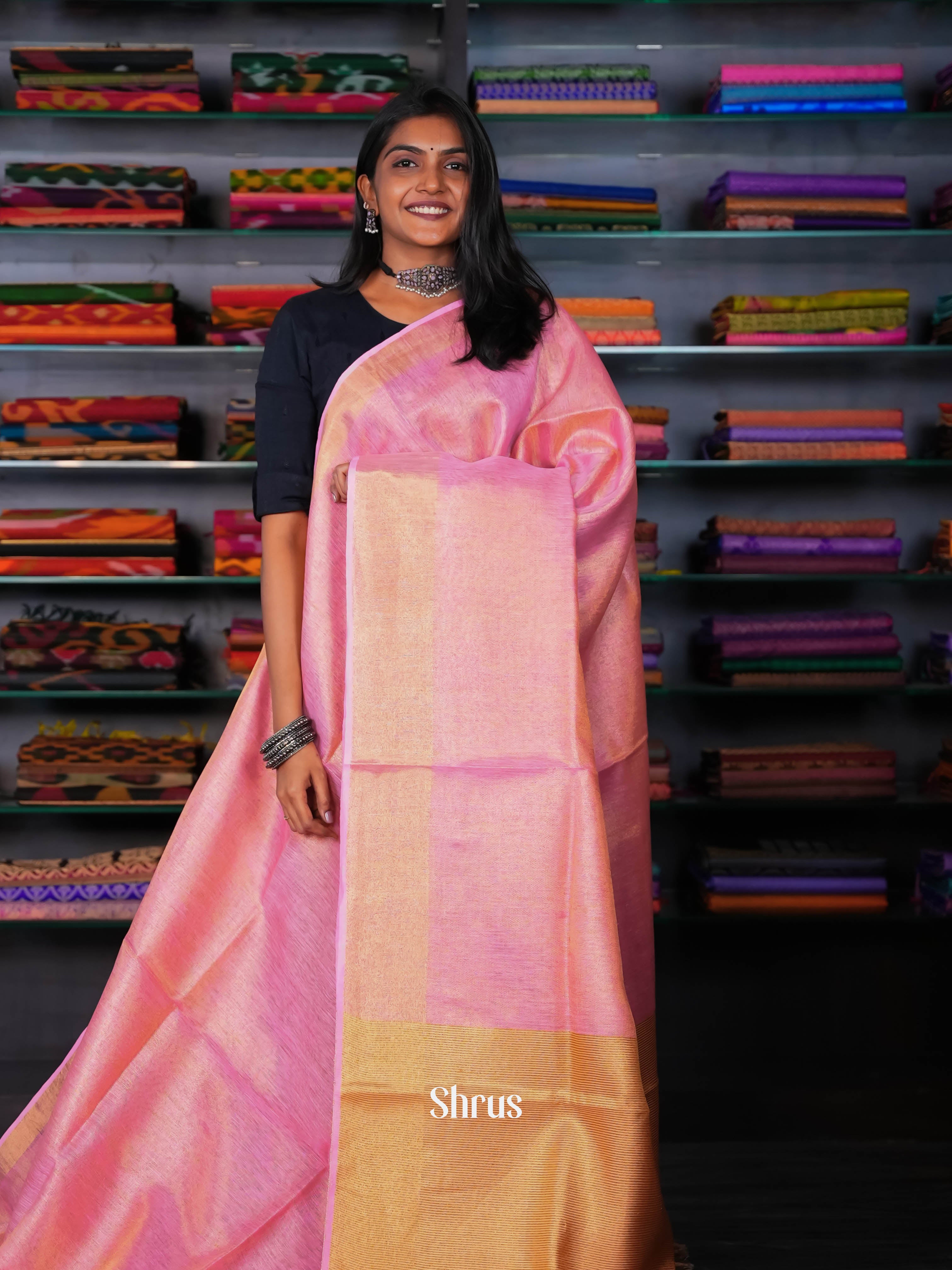 Pink - Linen Saree - Shop on ShrusEternity.com