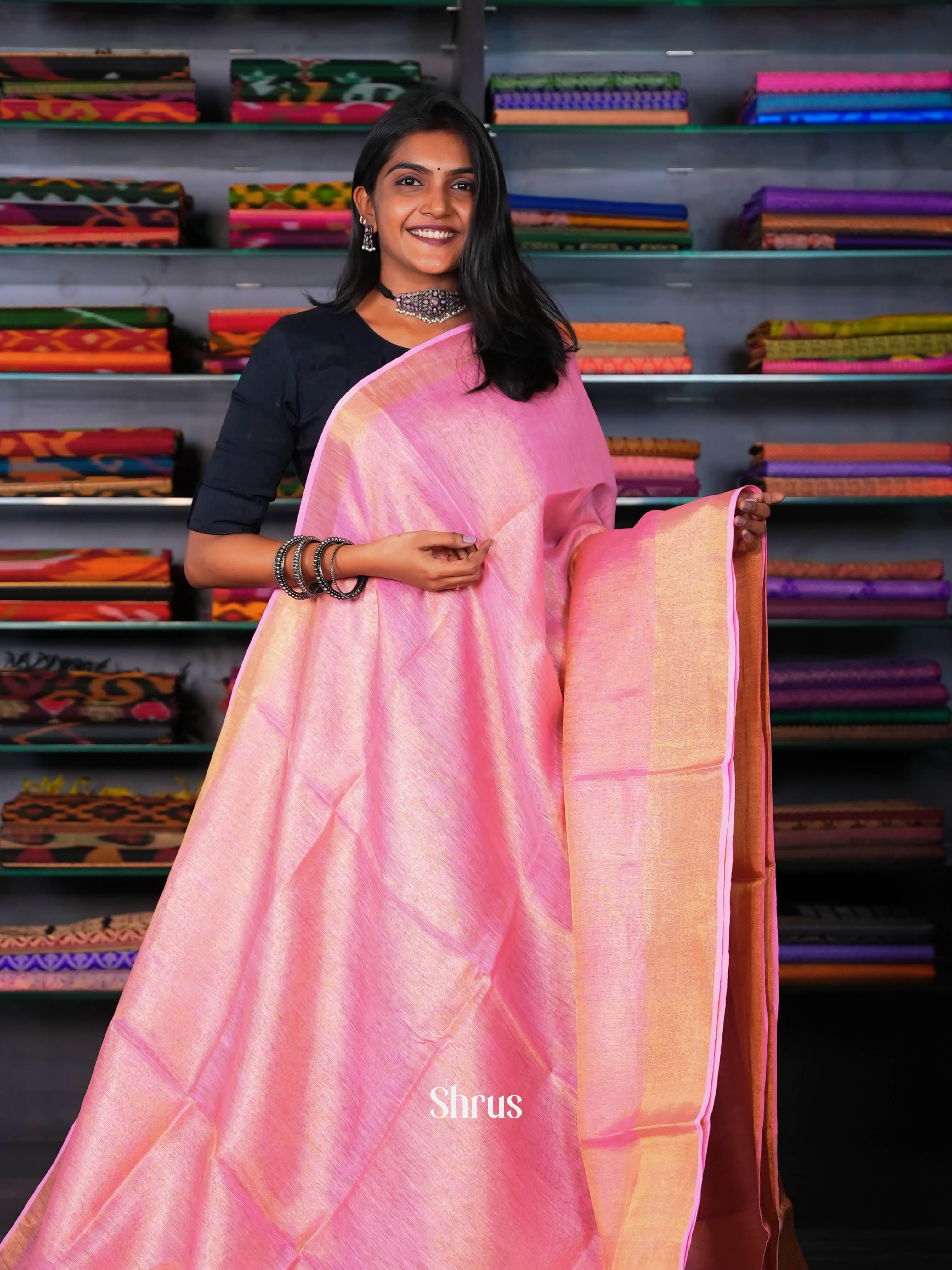 Pink - Linen Saree - Shop on ShrusEternity.com