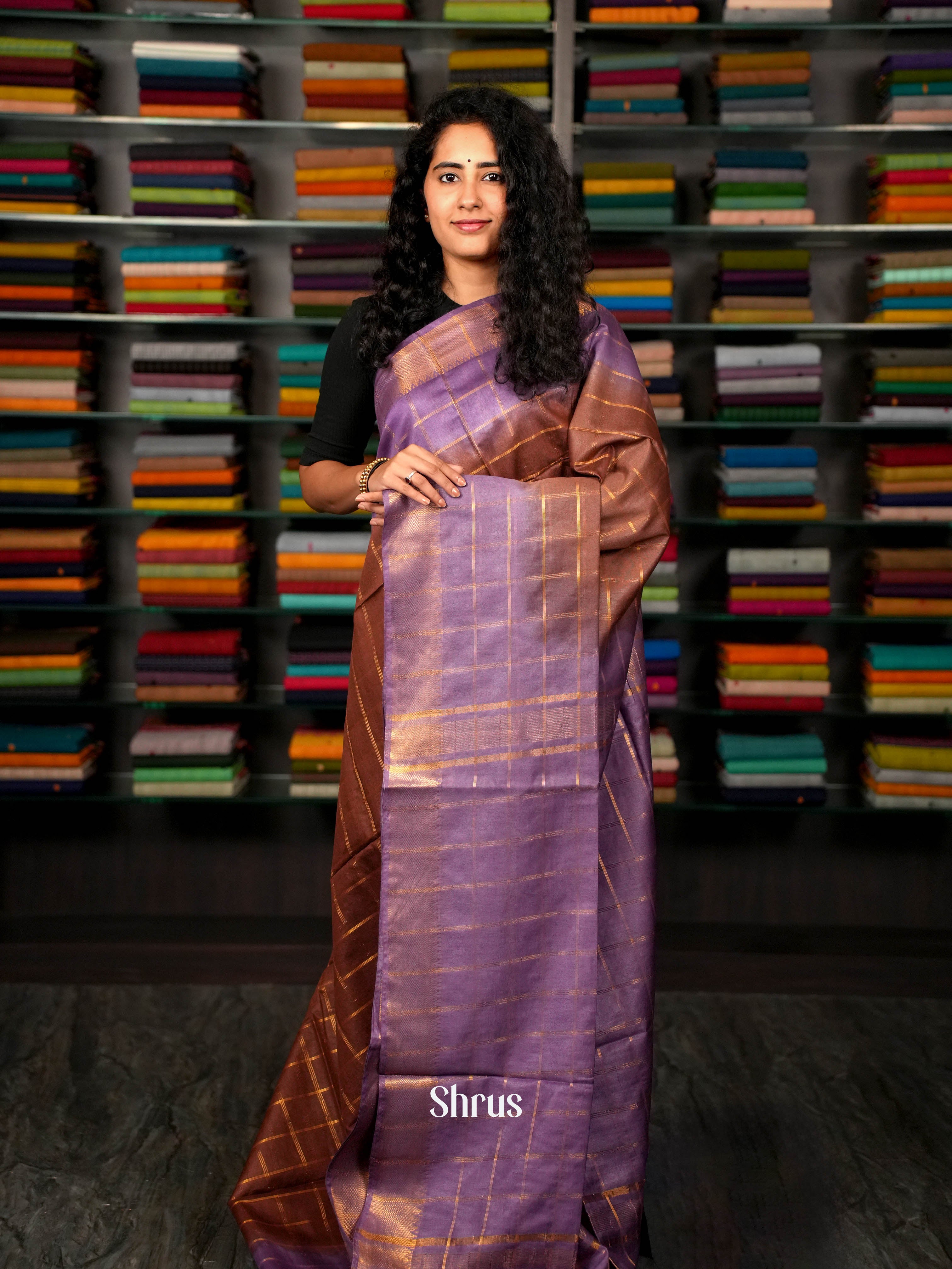 Brown & Purple - Semi Tussar Saree - Shop on ShrusEternity.com
